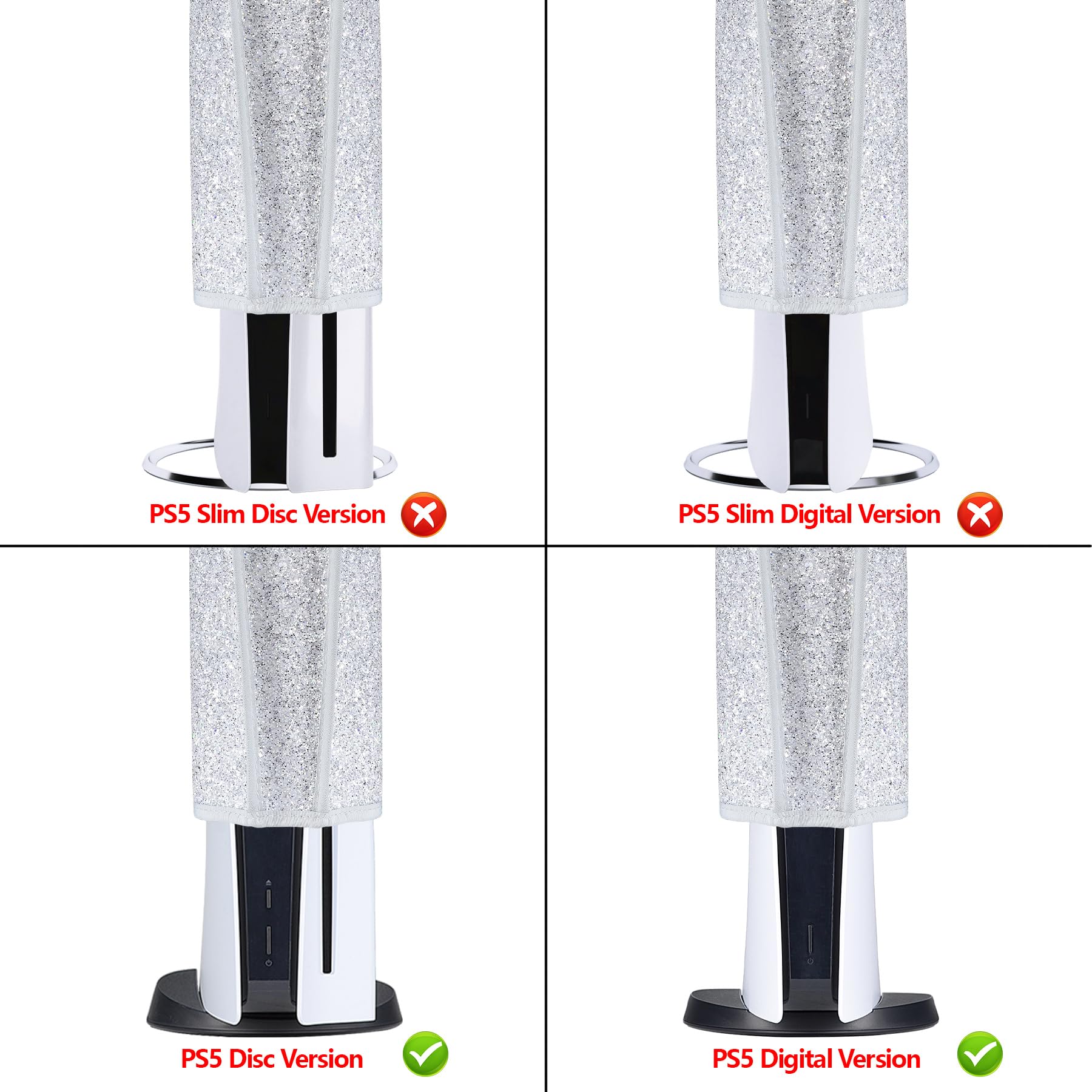 PlayVital Funda Antipolvo Vertical para ps5 - Cubierta Protectora Antirrayas y Anti-Agua, Doble Capa con Forro Suave, Compatible con ps5 Digital & Estándar, Accesorio para Consola (Plata Brillante) - 2