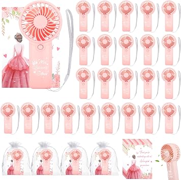 25Pcs Pink Quinceanera Mini Handheld Fans Sweet 15 Birthday Party Favors