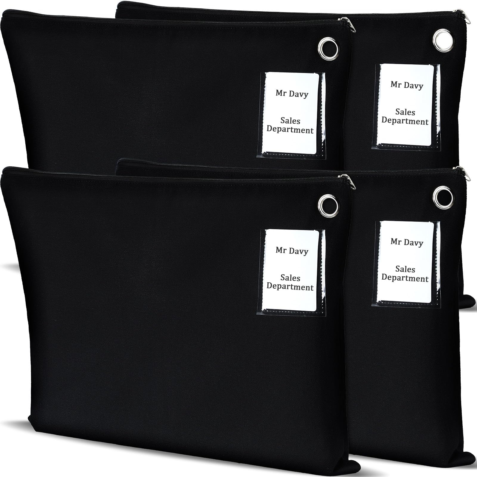 Humyoun 4 Pcs Interoffice Mailer Canvas Transit Sack Zipper Bag 18" x 14" Large Zipper Pouch with Grommet Interoffice Mail Bag (Black)