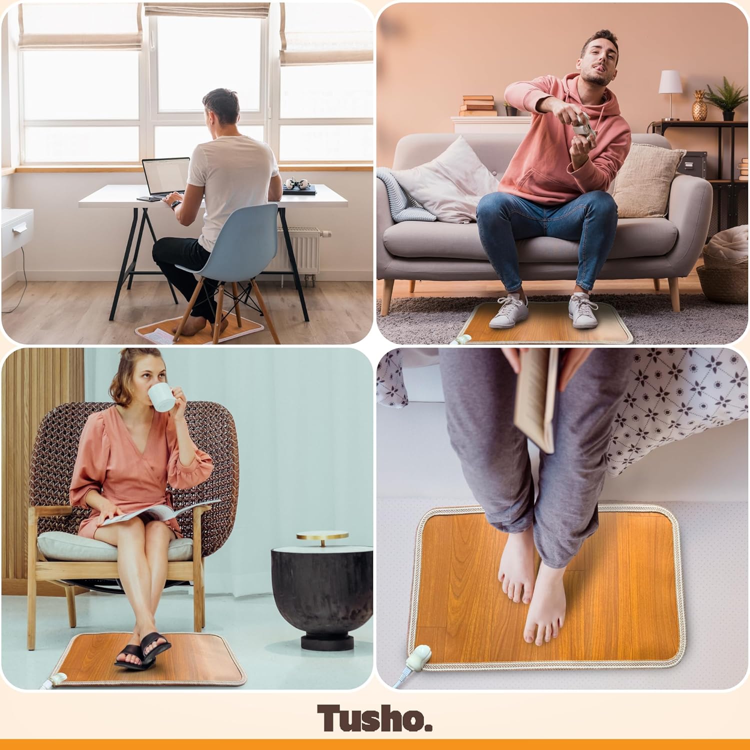 Electric Heated Floor Mat Under Desk for Office and Home - 19.7x11.8in Foot Warmer, 10 Temperature Settings, 3 Timer Options, Energy-Efficient Graphene Heating, Wood Stripe, Ideal Winter Comfort