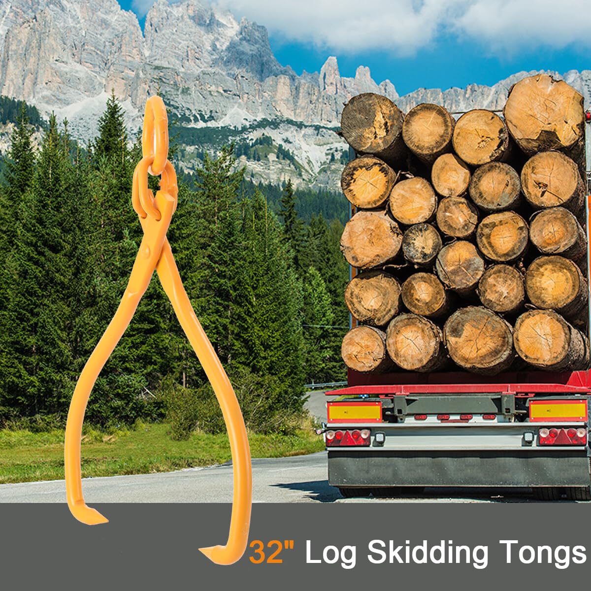Pince forestière pour troncs d'arbres jusqu'à 810 mm - En acier - Force de traction : 900 kg - Pince de levage avec 2 mandrins de serrage - Outils forestiers pour soulever et transporter des