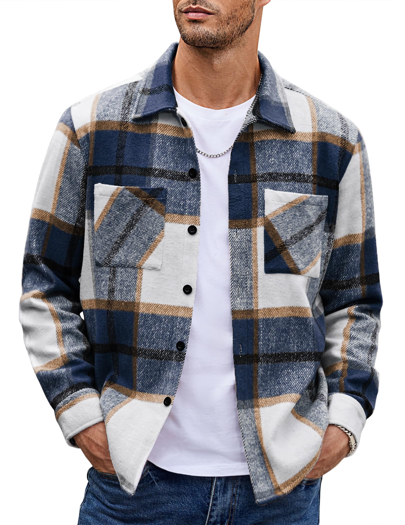 COOFANDY Camicia Giacca Uomo a Quadri Calda Casual