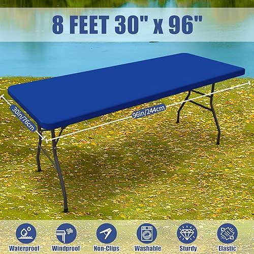 Miniatura 78 de Paquete de 4 manteles rectangulares de elastano de 6 pies, elásticos y ajustables para pícnic, elásticos y lavables para exteriores, campamentos