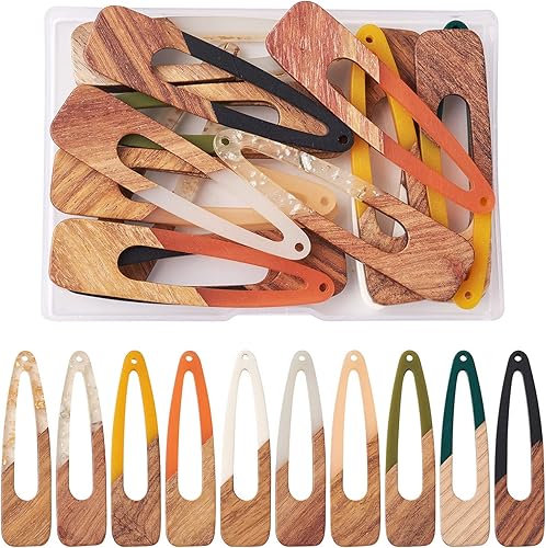 Beadthoven - Múltiples pares de dijes de madera de resina, aretes de bricolaje, piezas de madera bohemias, colgantes para aretes llamativos, joyería