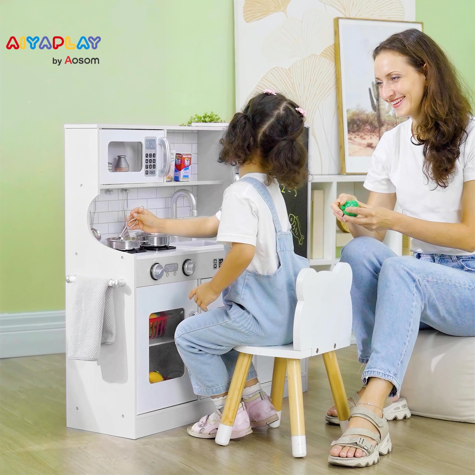 AIYAPLAY Cucina gioco per bambini con lavello lavagna 3-8 anni Bianca