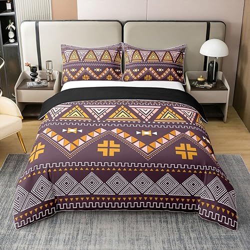 Miniatura 8 de Erosebridal Funda de edredón tribal bohemia de algodón puro, tamaño Queen, juego de ropa de cama exótica retro, funda de edredón bohemia de celosía