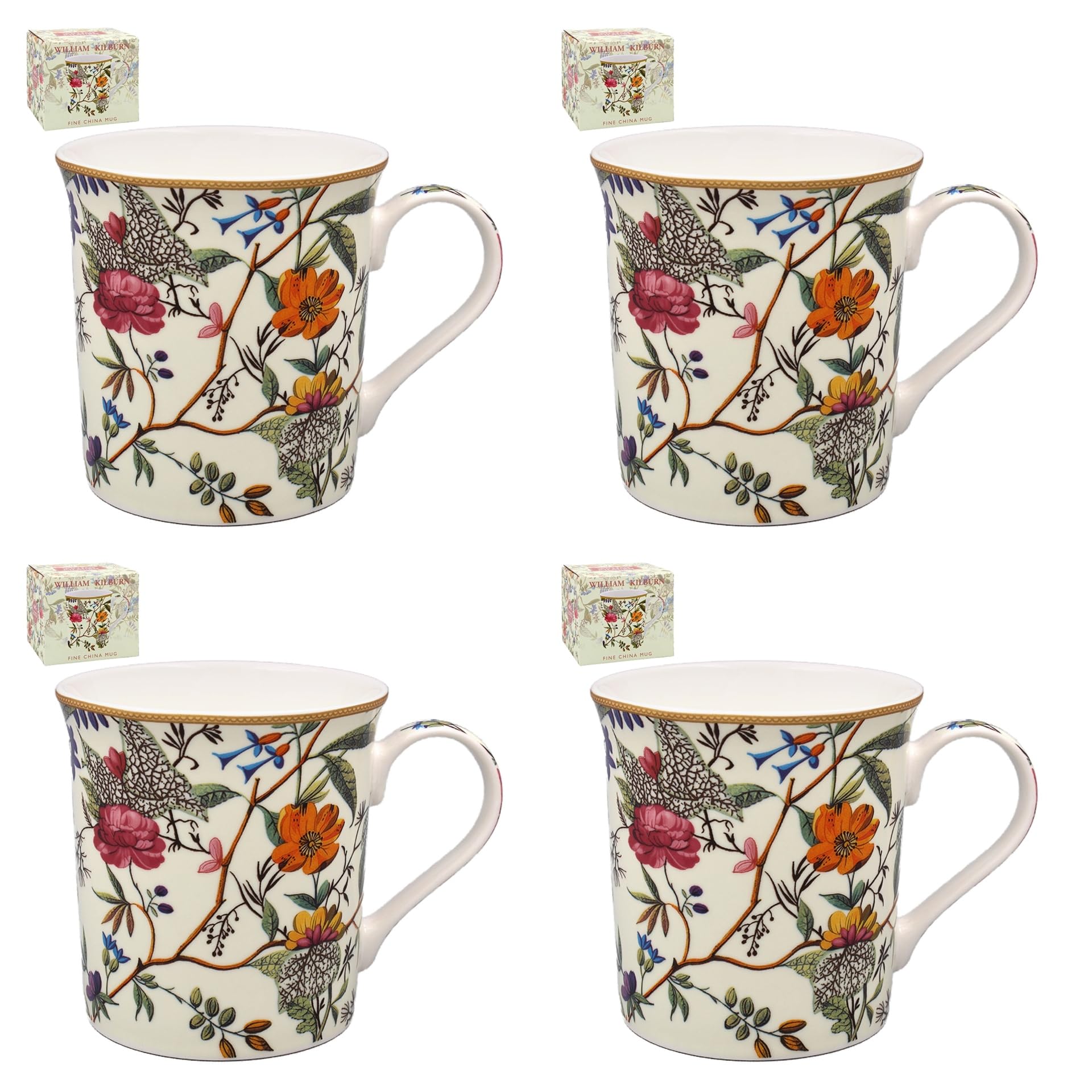 Tamersgifts Set of 4 Fine China Floral Mugs 300ml Flower Design Coffee & Tea Cups for Everyday Home Use (William Kilburn) โ image 1