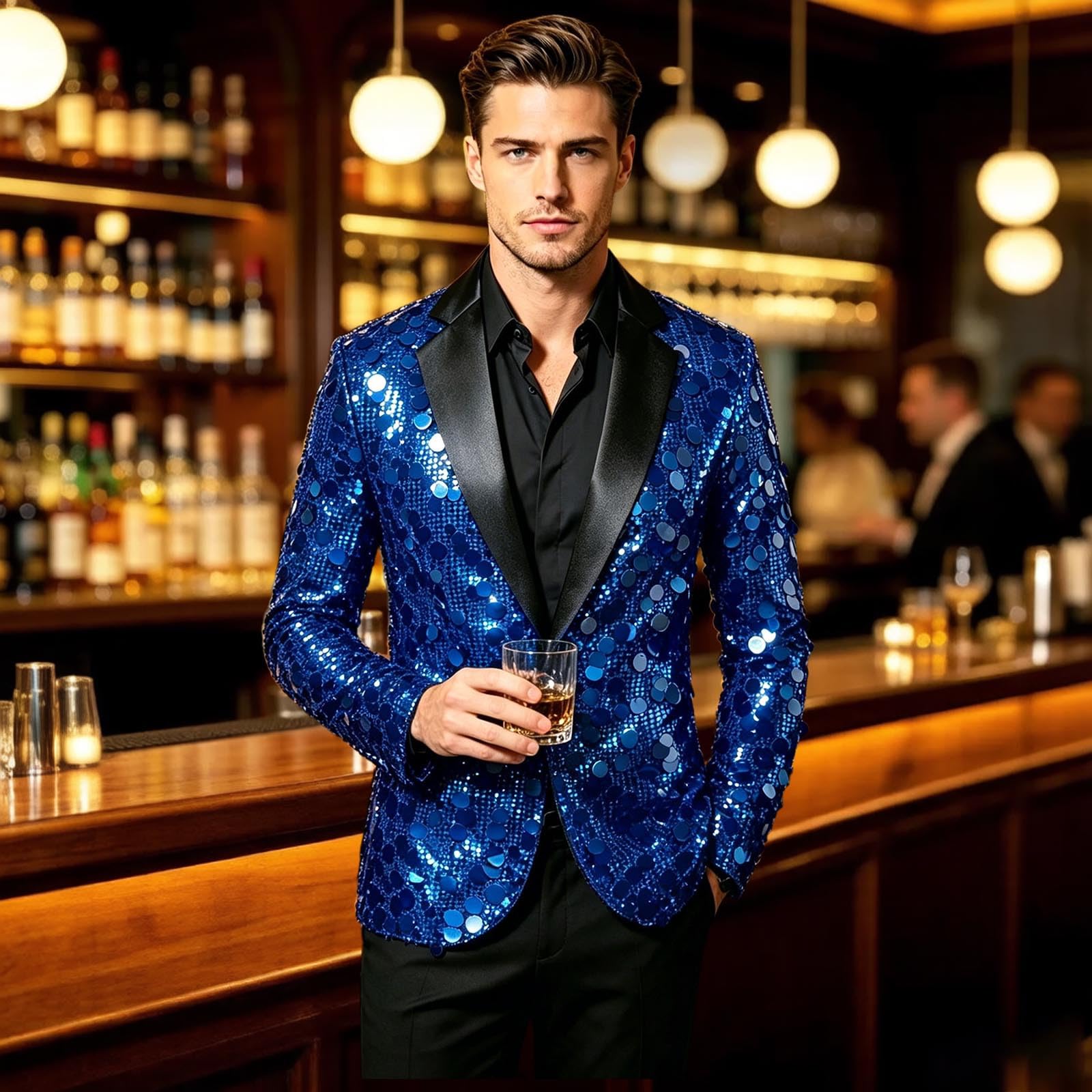 Lentejuelas Sakko Hombres Boda Blazer Traje Chaqueta de Negocios Trajes | Chaqueta de tenis, forro polar, manga larga, color negro, para tiempo libre, bombero, chaqueta de moto, chaqueta textil