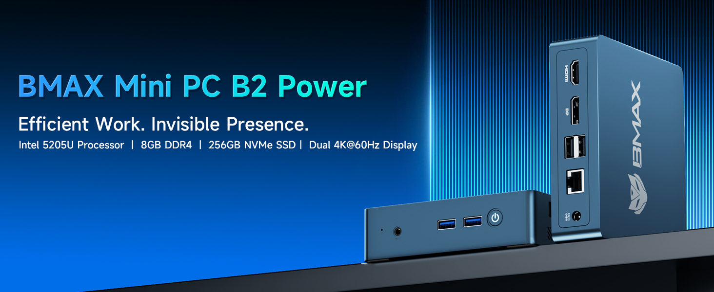 BMAX B2Power Mini PC Win 11 Pro,Intel Celeron 5205U(up to 1.9 GHz
