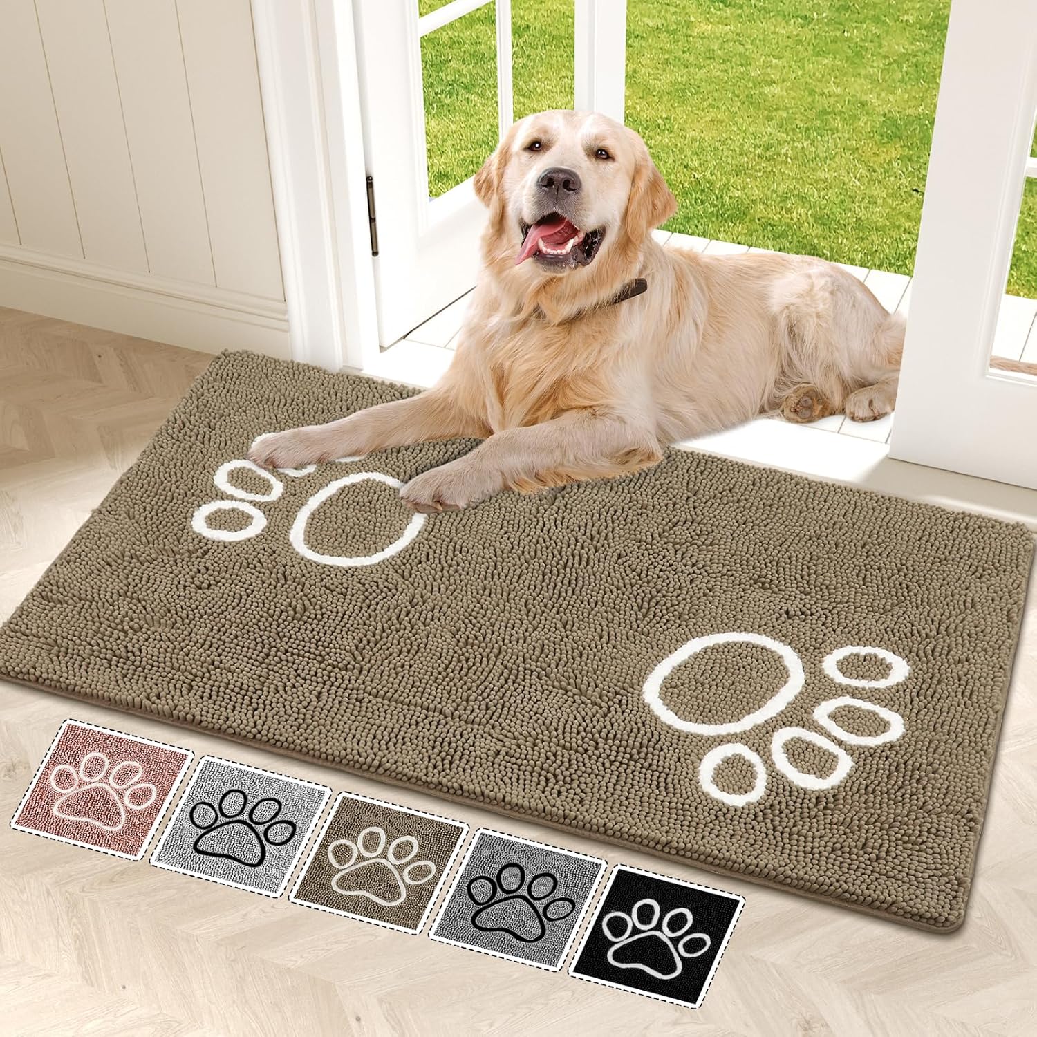 Bcoimo Super Absorbent Dog Door Mat, 48"*30" Anti Slip Mat for Muddy Paws, Pet Rugs for Dirty Paws Washable That Absorbs Moisture and Dirt, for Dog Cage and Pet Resting Carpet 48*30 Brown