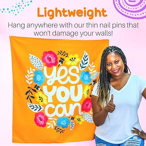 Miniatura 5 de Birdy Boutique - Tapiz motivacional "Yes You Can", 36 x 36 pulgadas, cita inspiradora para colgar en la pared para aula, dormitorio, habitación de