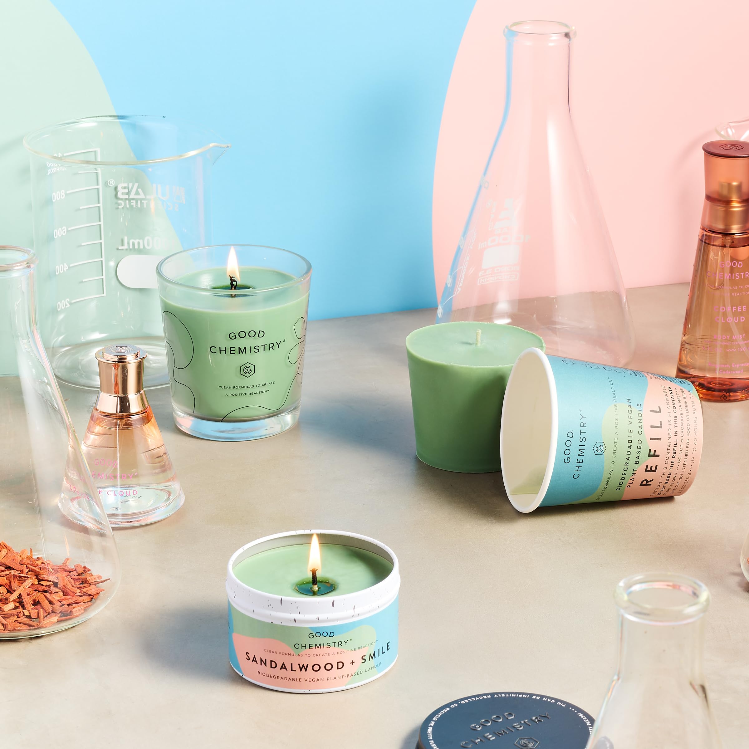 Good Chemistry Sandalwood + Smile Reusable Glass Candle, 9.4 OZ