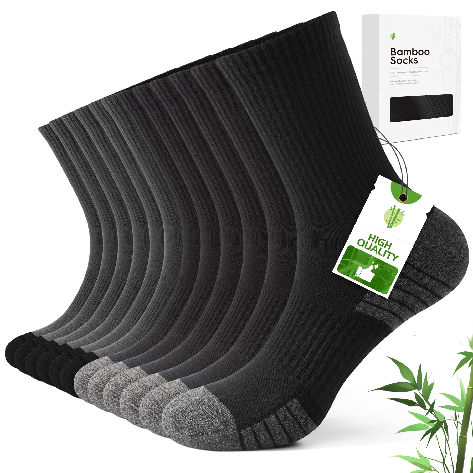 FALARY Bambus Socken Herren Damen,Atmungsaktiv CrewSocken 6/12 Paar | Superweiche Bambus-Viskose mit Mesh-Belüftung und Komfortbund – bequem, für Alltag und Freizeit,Multipack