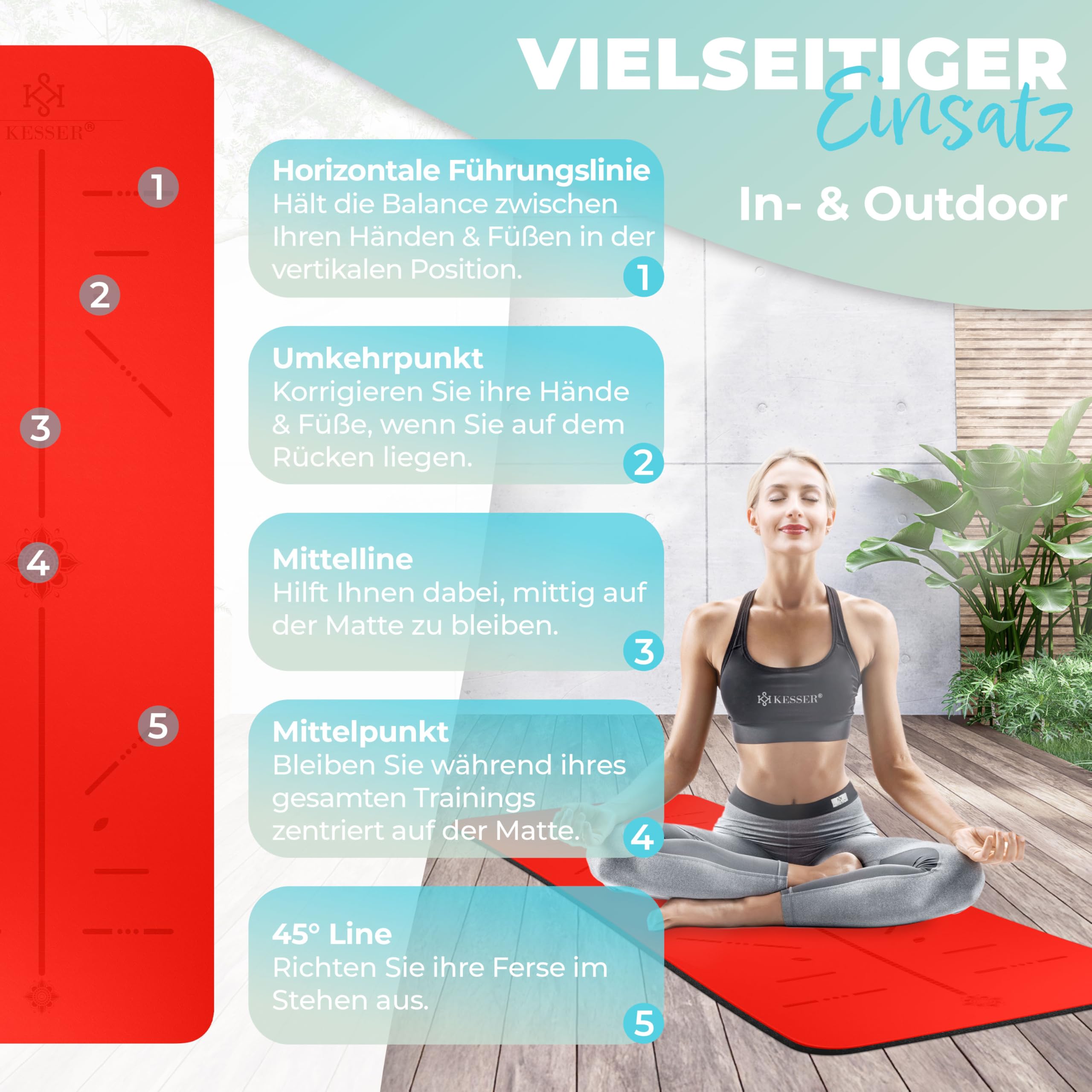 Kesser® - Tappetino da ginnastica con tracolla, in TPE, imbottito e antiscivolo, extra spesso, 183 x 61 cm, per fitness, sport, pilates, yoga, ginnastica e allenamento