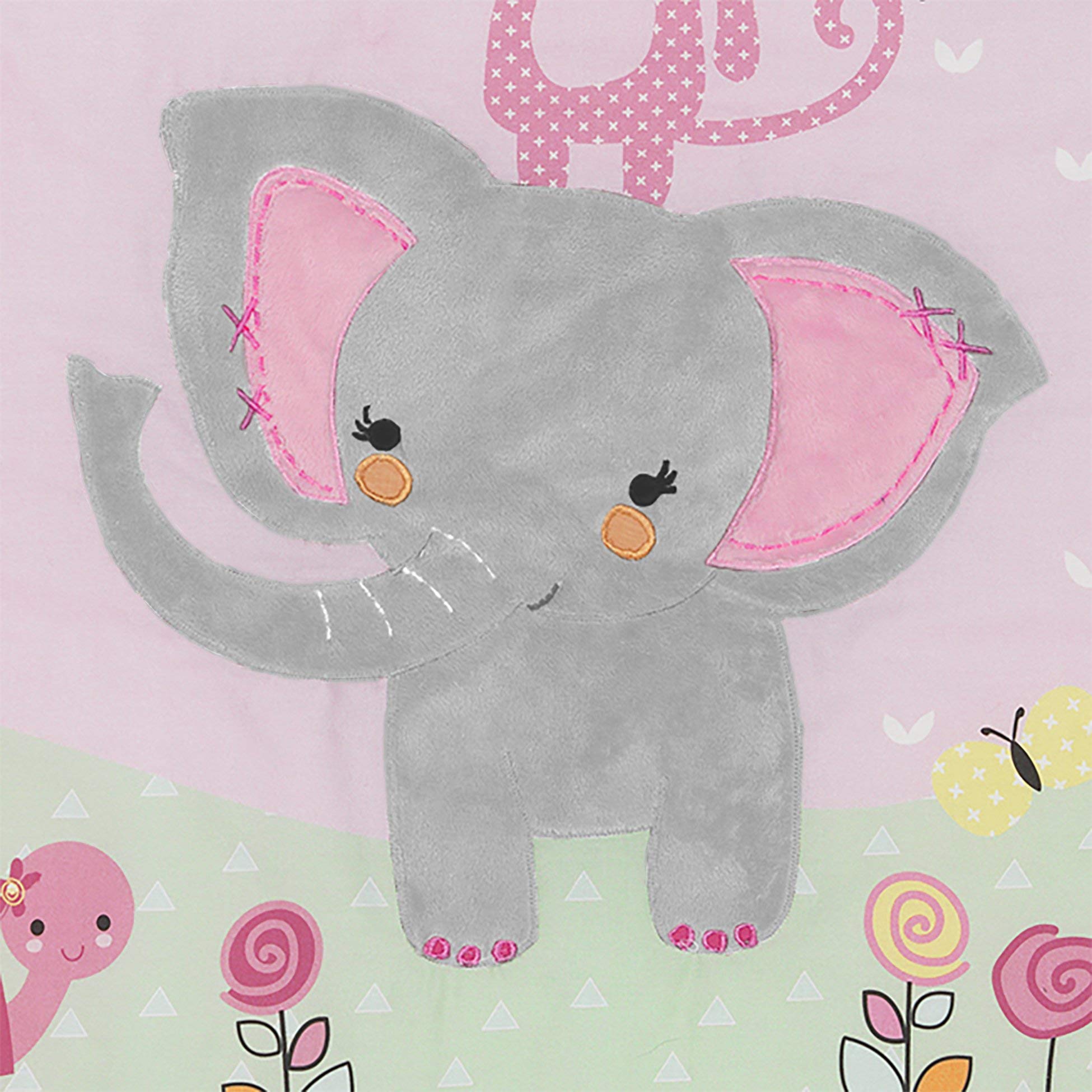 Bedtime Originals Twinkle Toes Jungle Elephant - Juego de Ropa de Cama de 3 Piezas, Color Rosa y Blanco