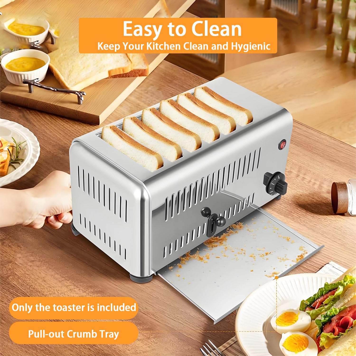 Tostadoras comerciales de Acero Inoxidable de 2240 W, tostadora Comercial de rebanadas, Calentamiento Uniforme, Tiempo Ajustable y cocción rápida, Pan, sándwiches y Pastel de Carne. 6Slots
