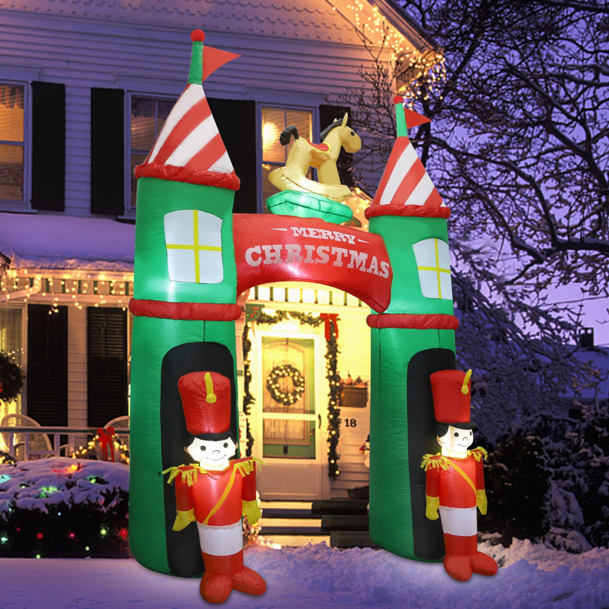 DR.DUDU 9 FT Chritmas Inflatable Arch with Soldier, Merry Christmas