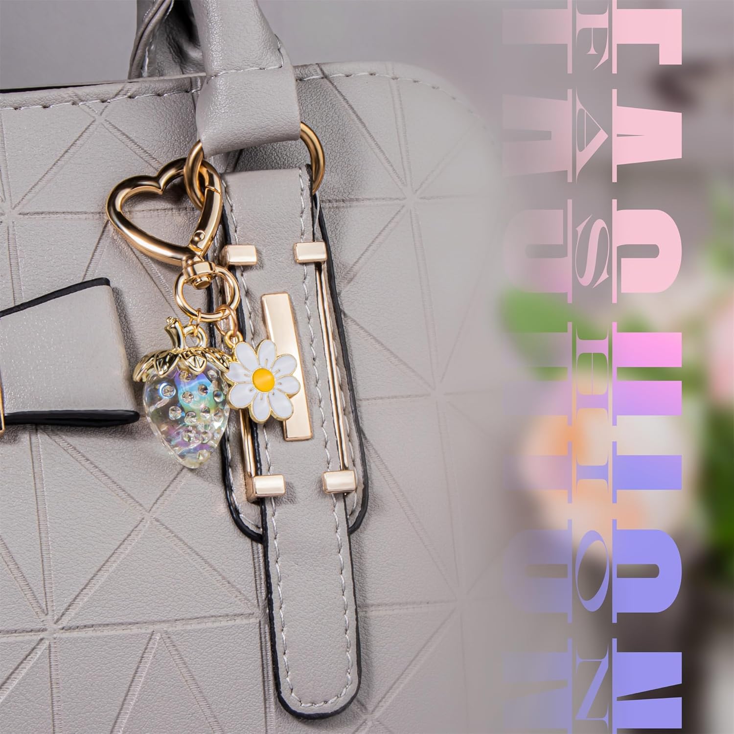 Wikavanli Cute Strawberry Keychain,Bag Charms,Kawaii Heart Flower Daisy Key chains Accessories Decor for Women Girls Purse - Image 5