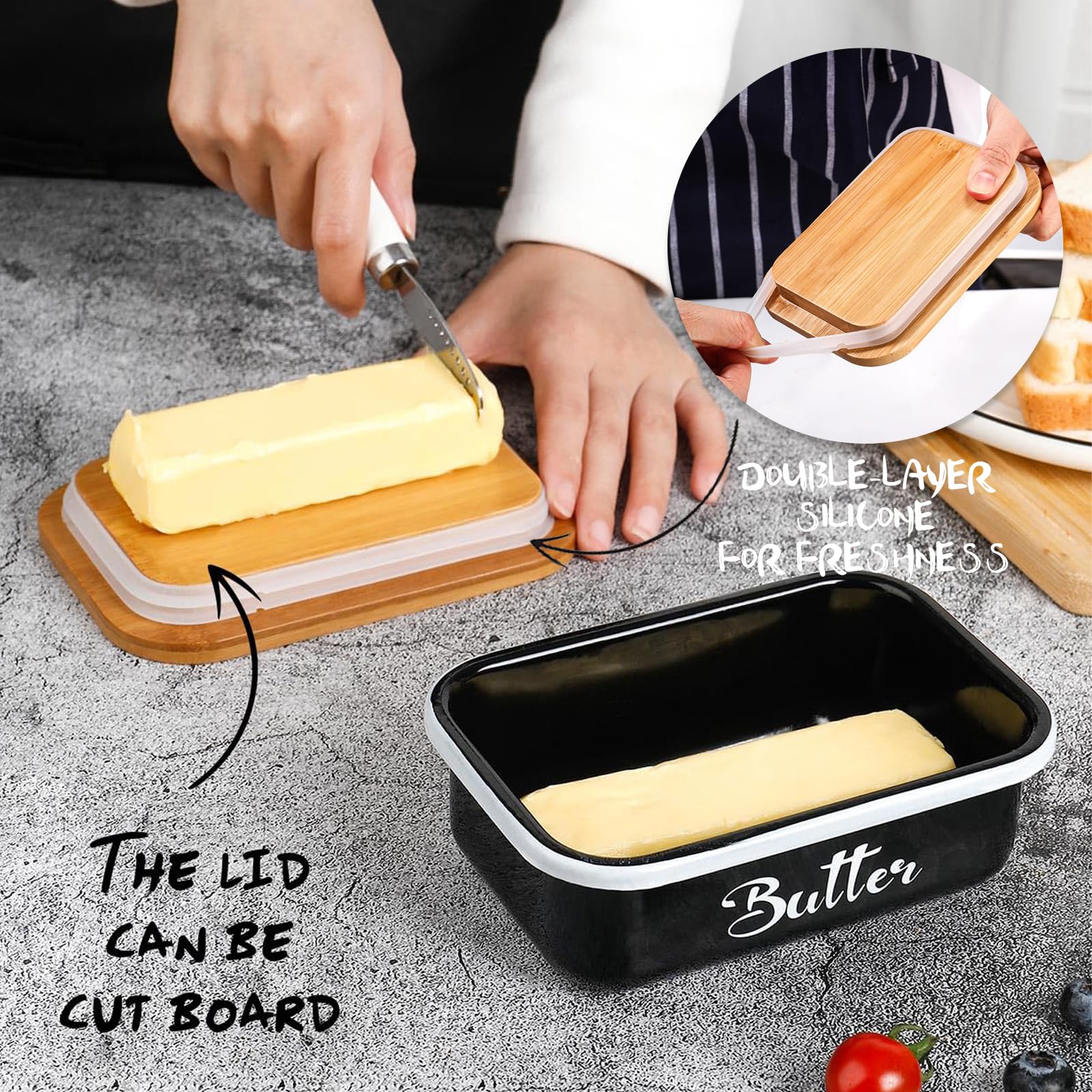 Butter Dish with Lid,Metal Butter Keeper with Stainless Steel Multipurpose Butter Knife,Lightweight Unbreakable Butter Container for Countertop Upgrade Double Silicone Seal - Image 4