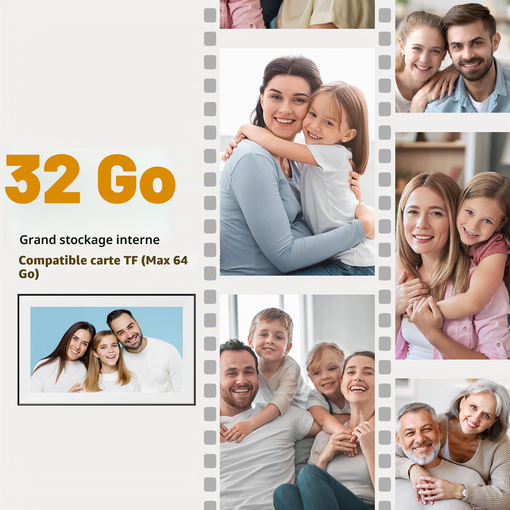 Dragon Touch Cadre Photo Numérique WiFi 15,6 Pouces - Cadre Photo Électronique avec 32 Go de Stockage, Écran Tactile FHD 1080P, Rotation Automatique, Partage Instantané de Photos et Vidéos Via APP