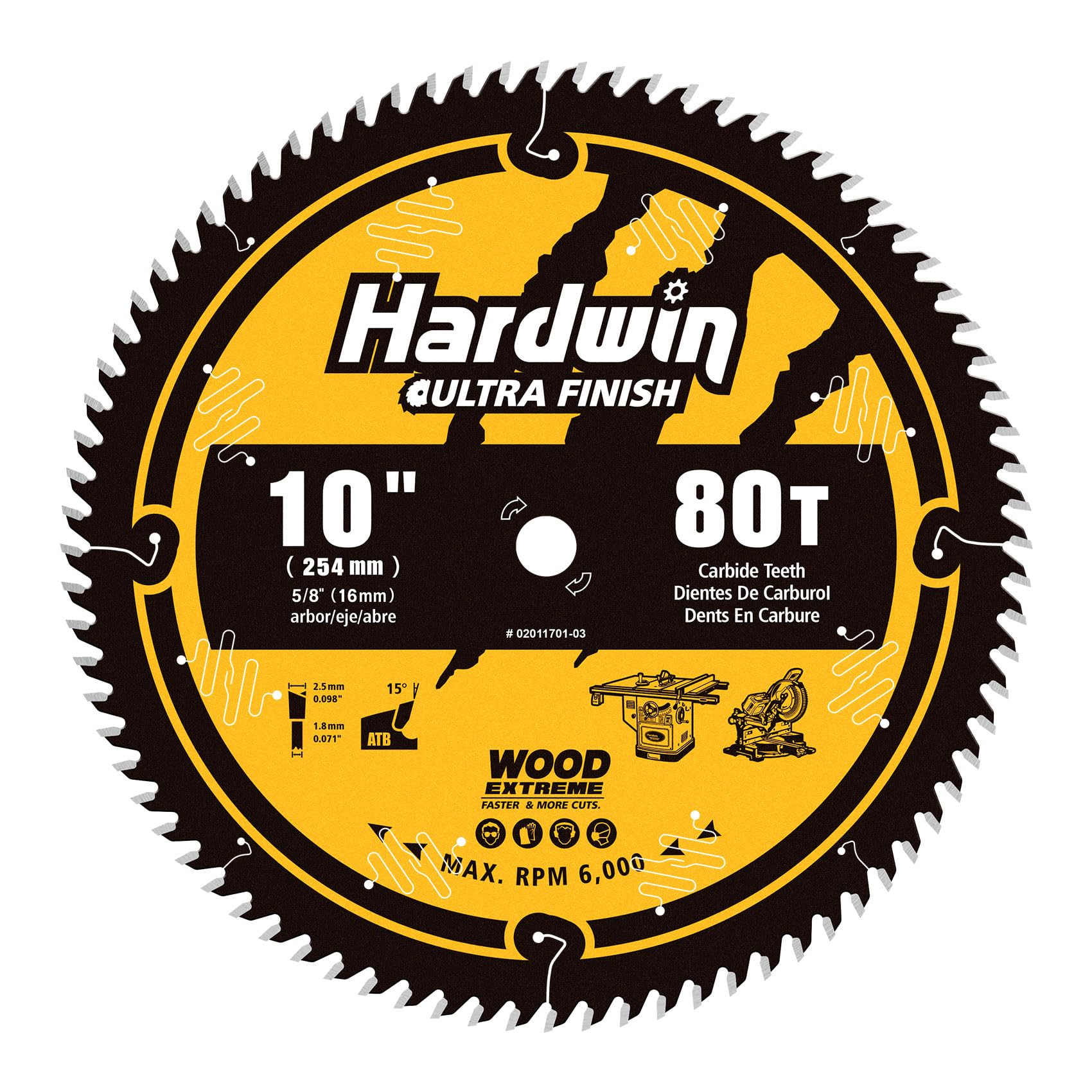 Hardwin 10-Inch 80-Tooth Fine Finish Saw Blade, 5/8" Arbor Thin Kerf TCT ATB Table Saw Blade for Woodworking, Precision Crosscut Blade for Miter Saws,
