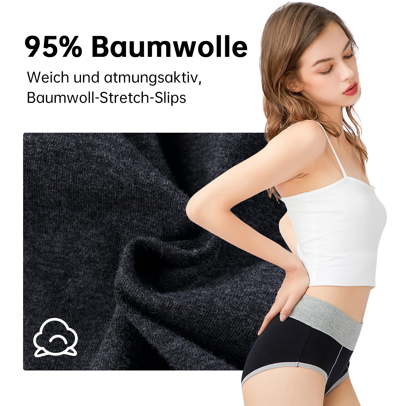 FALARY Mutande Vita Alta Donna in Cotone, Pacco da 5