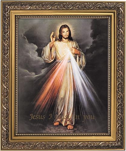 Gerffert - Decoración de pared cristiana con marco dorado, 11 x 13 pulgadas, Hyla - La Divina Misericordia