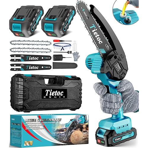 Tietoc Mini Chainsaw 6 Inch Cordless, Portable Electric Chain Saw Small Handheld Battery Powered Super Saws, Stocking Stuffers for Adults Men Christmas Gifts for Men Dad Husband Fathers Women Mom 2025