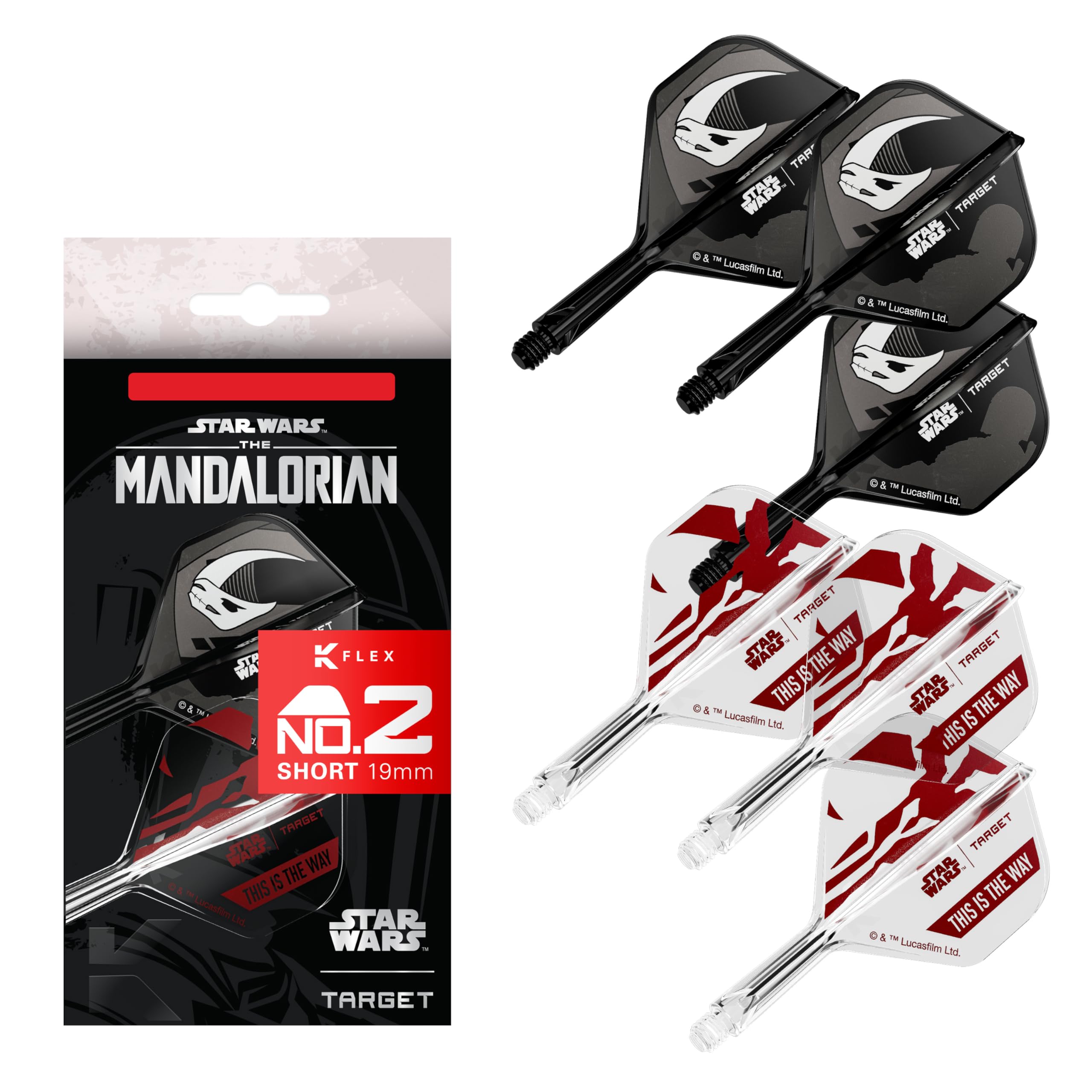 Target Darts Star Wars Mandalorian K Flex Intégré Fléchette Ailettes et Arbres | Personnage Inspiré Lot de 6 K-Flex, N° 2 et N° 6 | Court, Intermédiaire et Moyen Disney Kflex Accessoires - 1