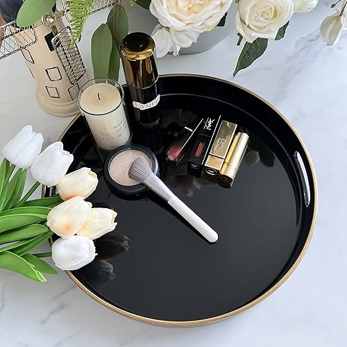 Miniatura 8 de Henilosson Bandeja redonda azul de 13 pulgadas, bandeja azul para servir con asas, bandeja decorativa redonda moderna para mesa auxiliar, bandeja de