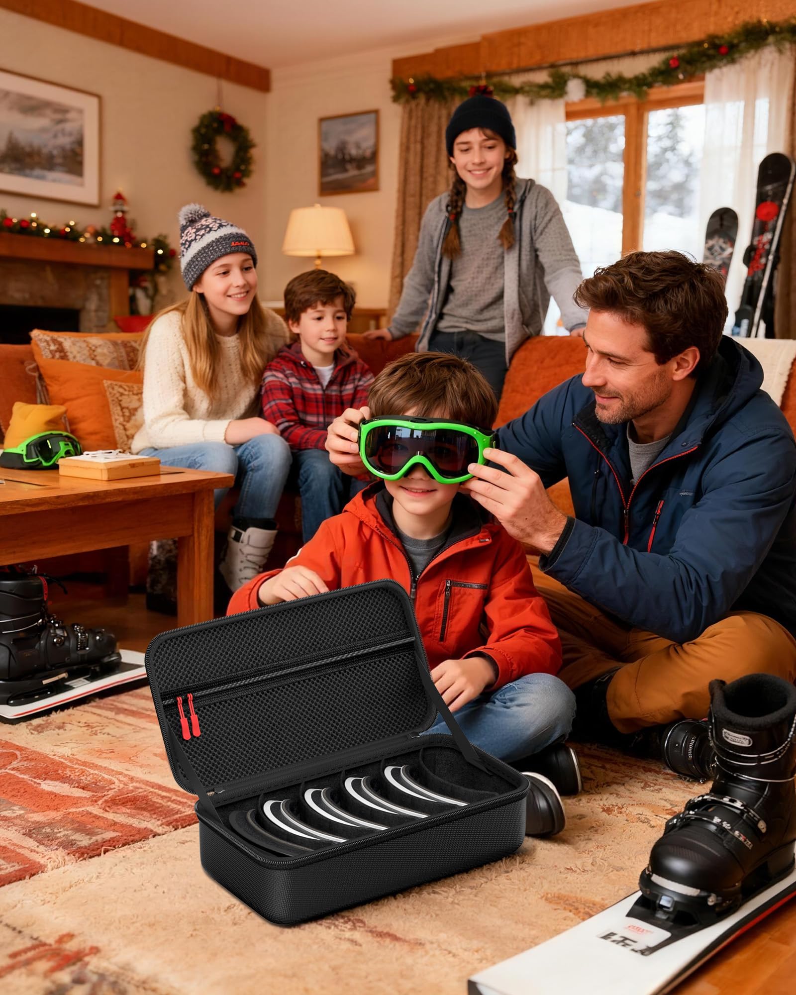 ProCase Grand Étui à Lunettes de Ski, Housse Rigide et Rangement Protégé Masque de Ski avec Poignée, Boîte pour Masque, Sac de Transport Goggle Case Protection