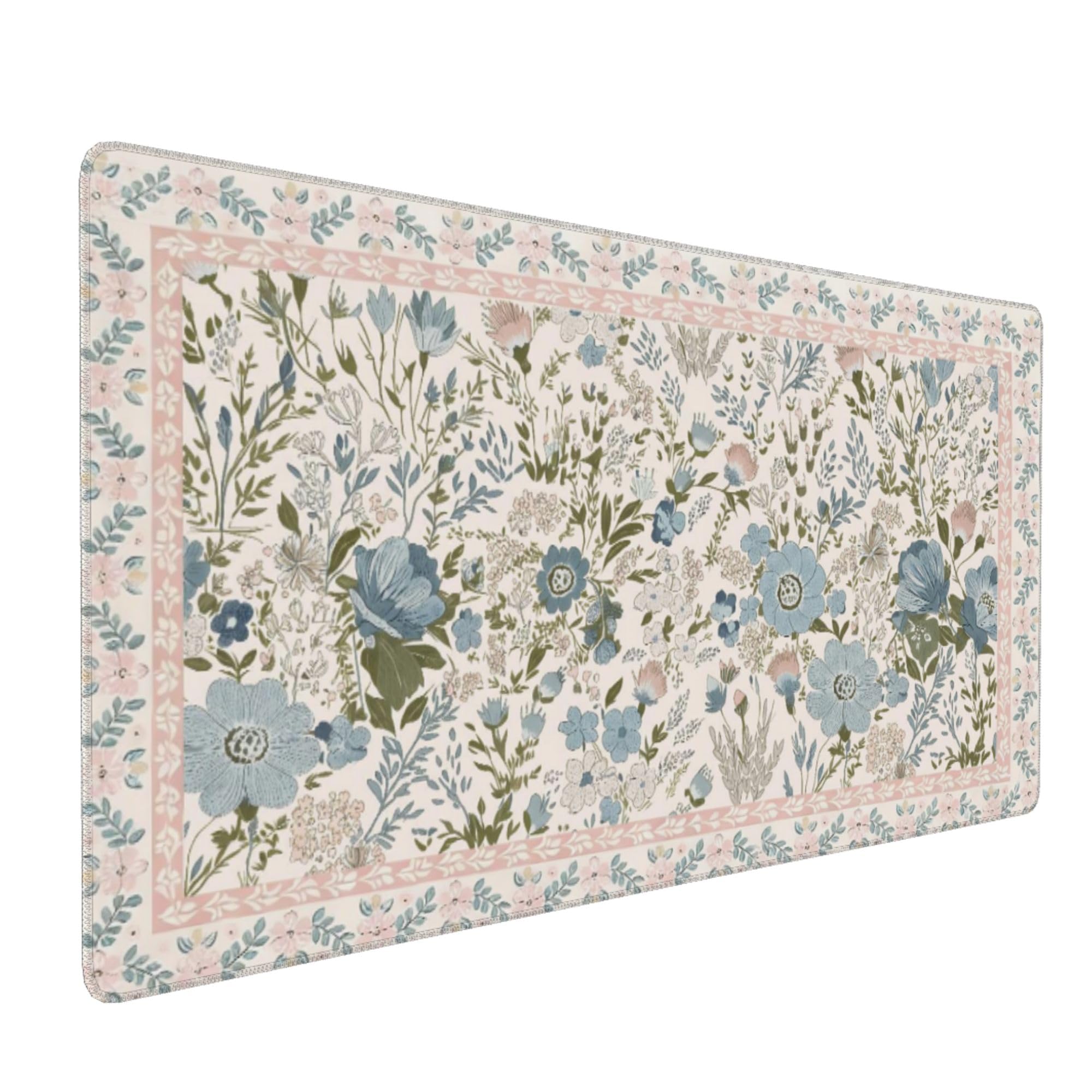 Aesthetic Pink Floral Desk Pad XXL Large Mouse Pad for Desk with Anti-Slip Stitched Edges Keyboard Mat for