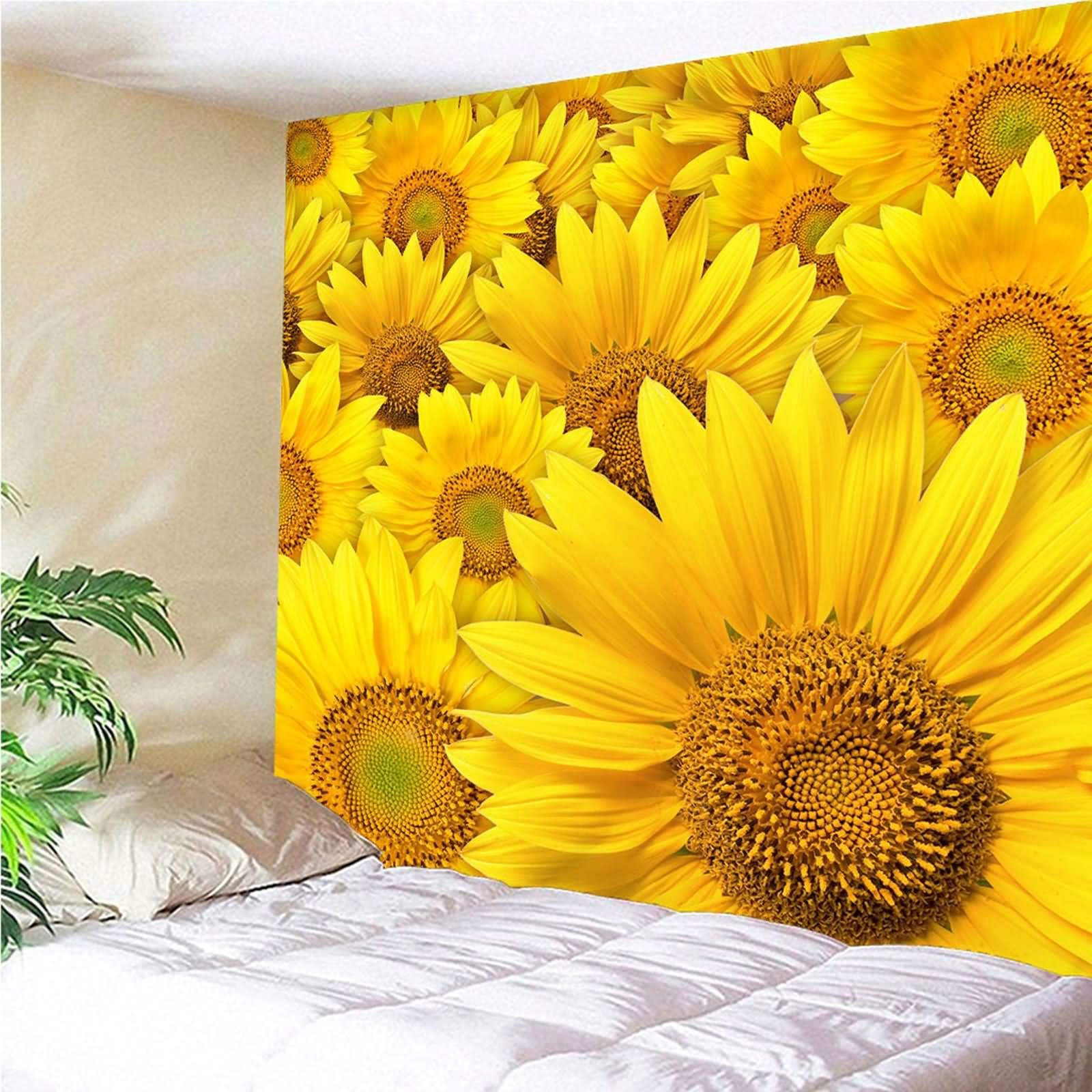 Tapices Navideños, Decoración Rústica Pared Girasol Flor Tema Floral Poliéster Amarillo 260x240CM