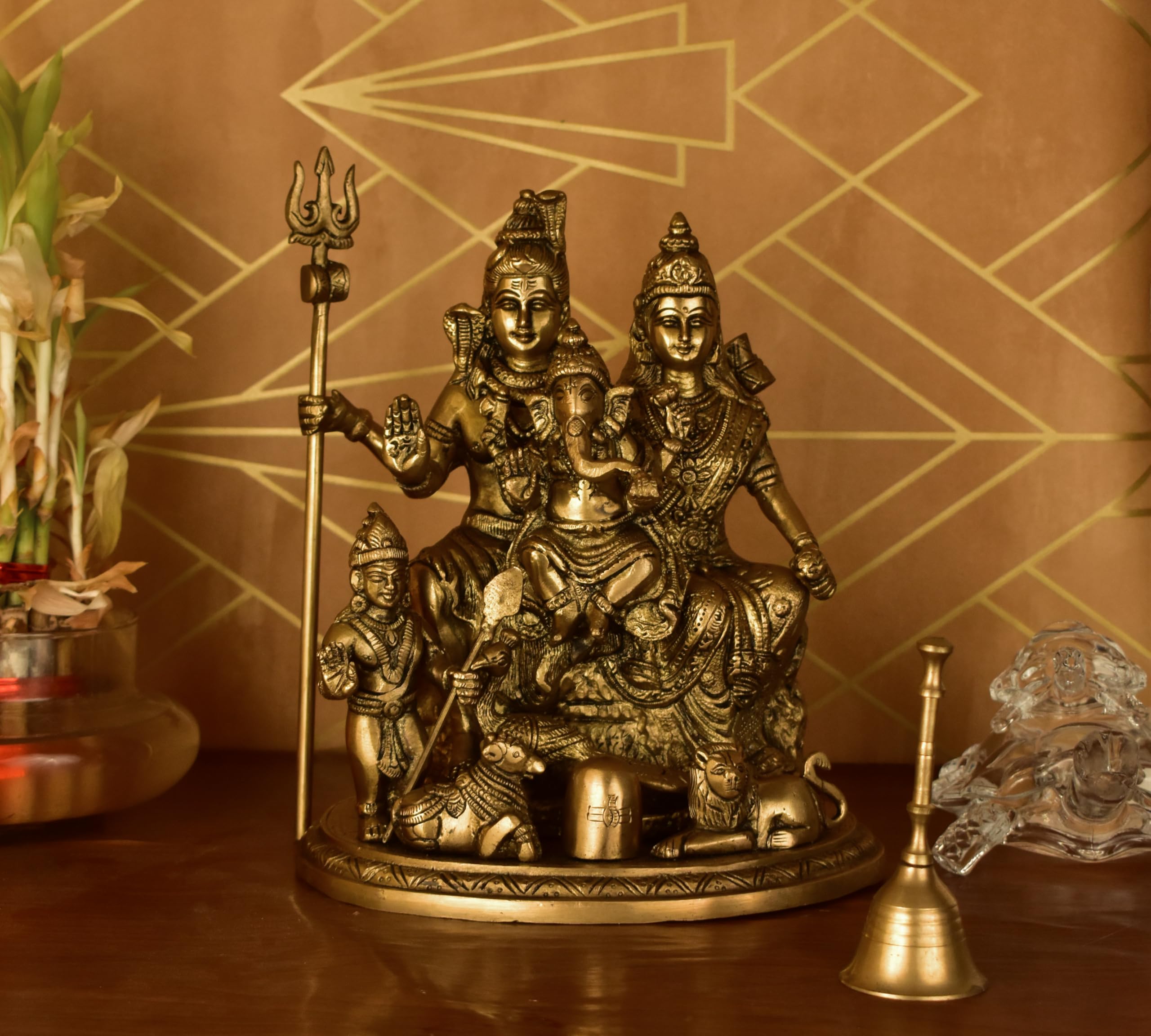 Whitewhale Golden 2 White Whale Brass Shiv Parivar Statue, Big Brass Shiva Family Statue, Shiva-Parvati Idol With Baby Ganesh & Murugan Kartikeya, Siva Pariwar