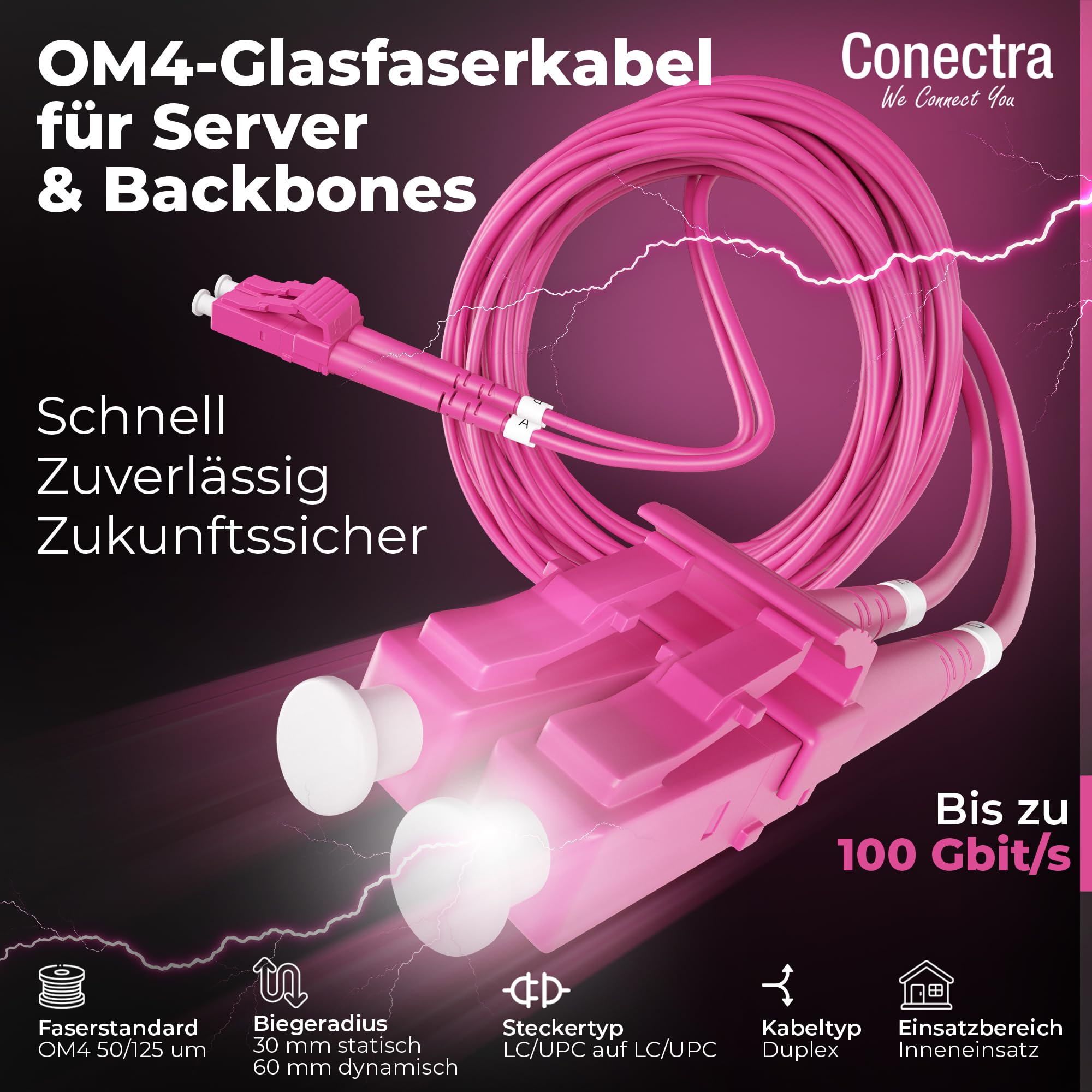 Câble de fibre optique OM4 de 30 m - Duplex - LC/UPC vers LC/UPC - Couleur magenta - Idéal pour les réseaux d'entreprise - Rallonge de fibre optique (longueur 20 m)