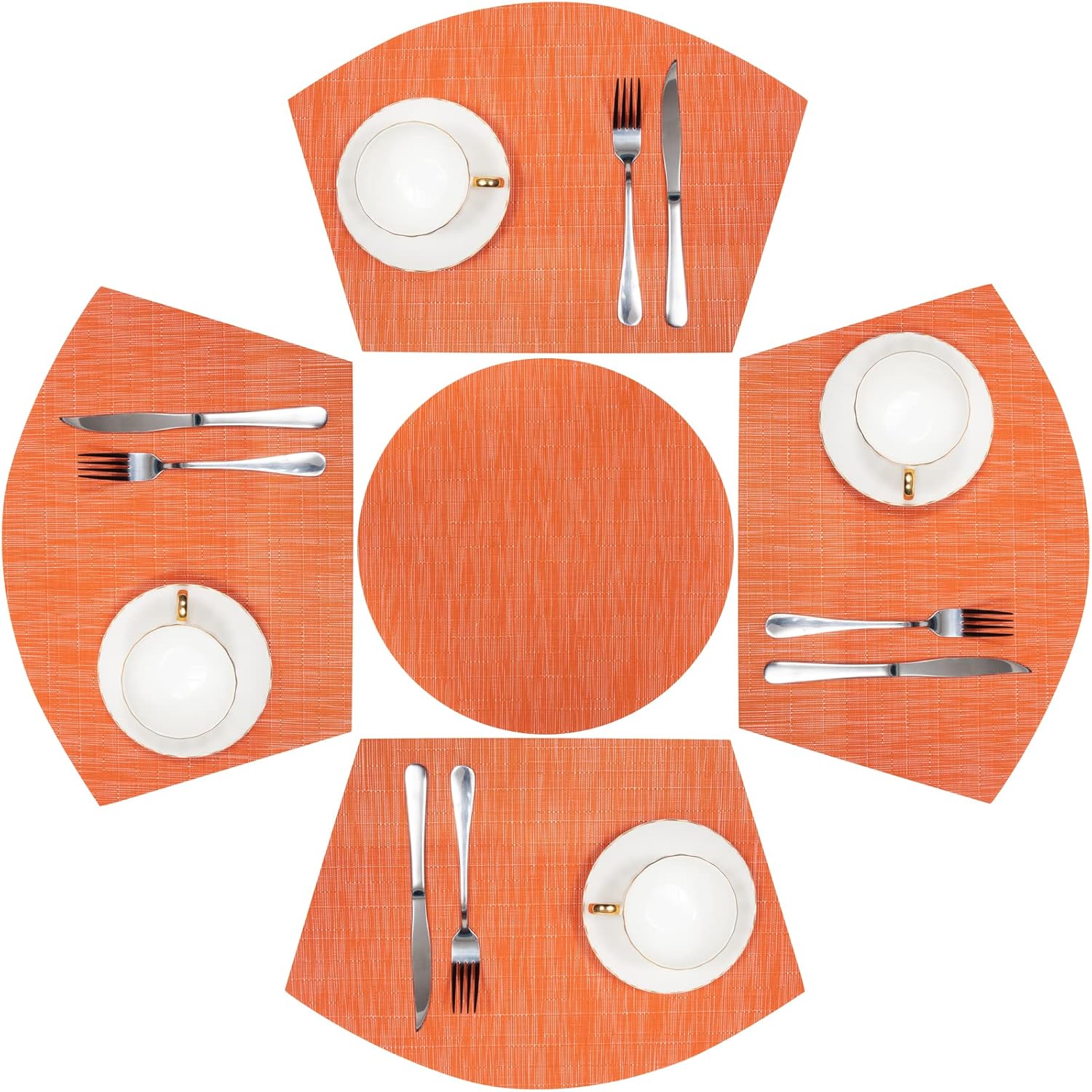 SHACOS Round Table Placemats Set of 5 Woven Vinyl Wedge