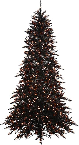 Vickerman Árbol de Navidad artificial de abeto negro de 6.5 pies, luces LED dura-lit naranja, decoración interior de temporada para el hogar
