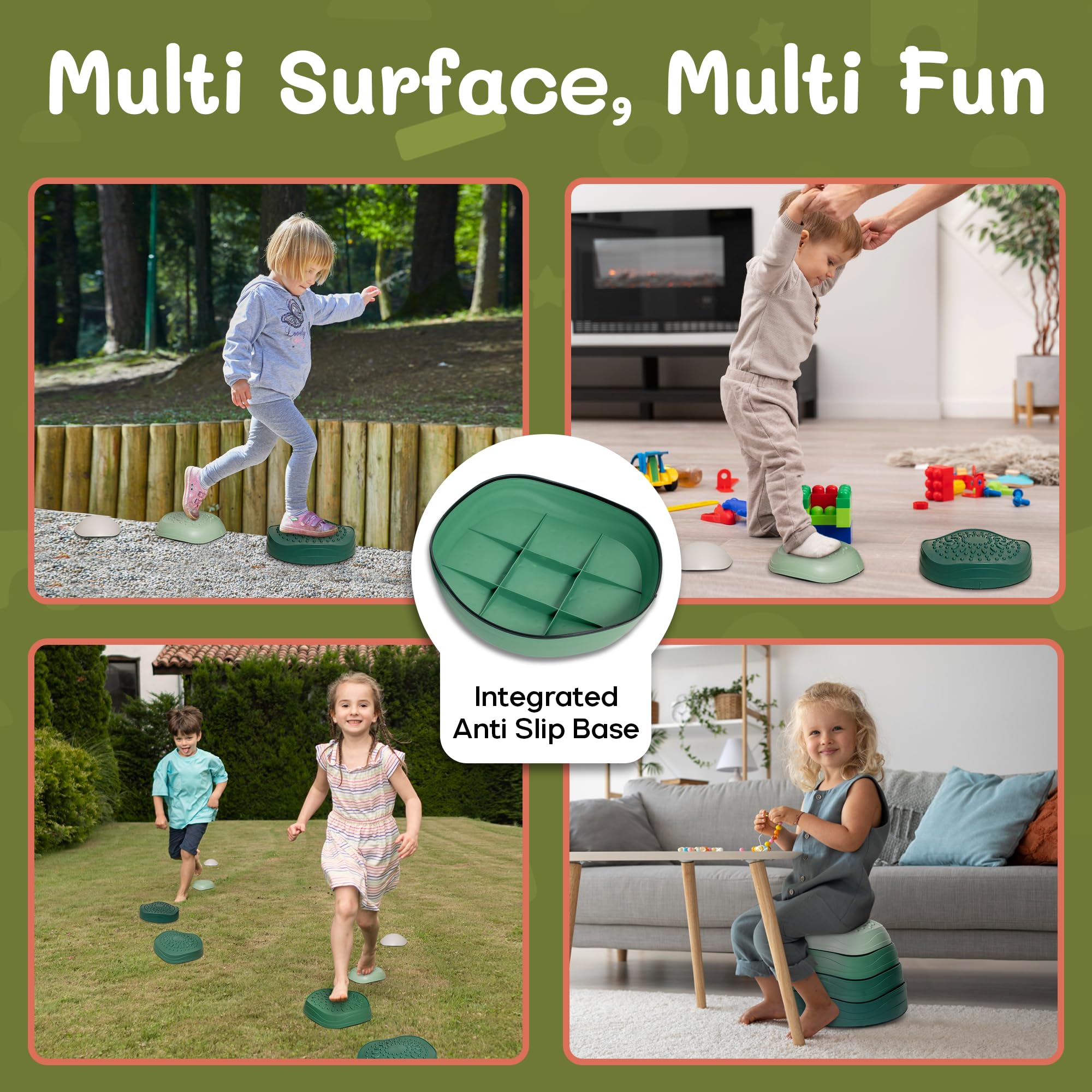 LEAP WITH LUCKY Balance Stepping Stones for Kids (5 Pcs) - Froggy Lily-Pad Textured Stepping Stone for Toddlers with Anti-Slip Base & Maximum Grip | Indoor & Outdoor Learning Sensory Toys for Kids - Image 7