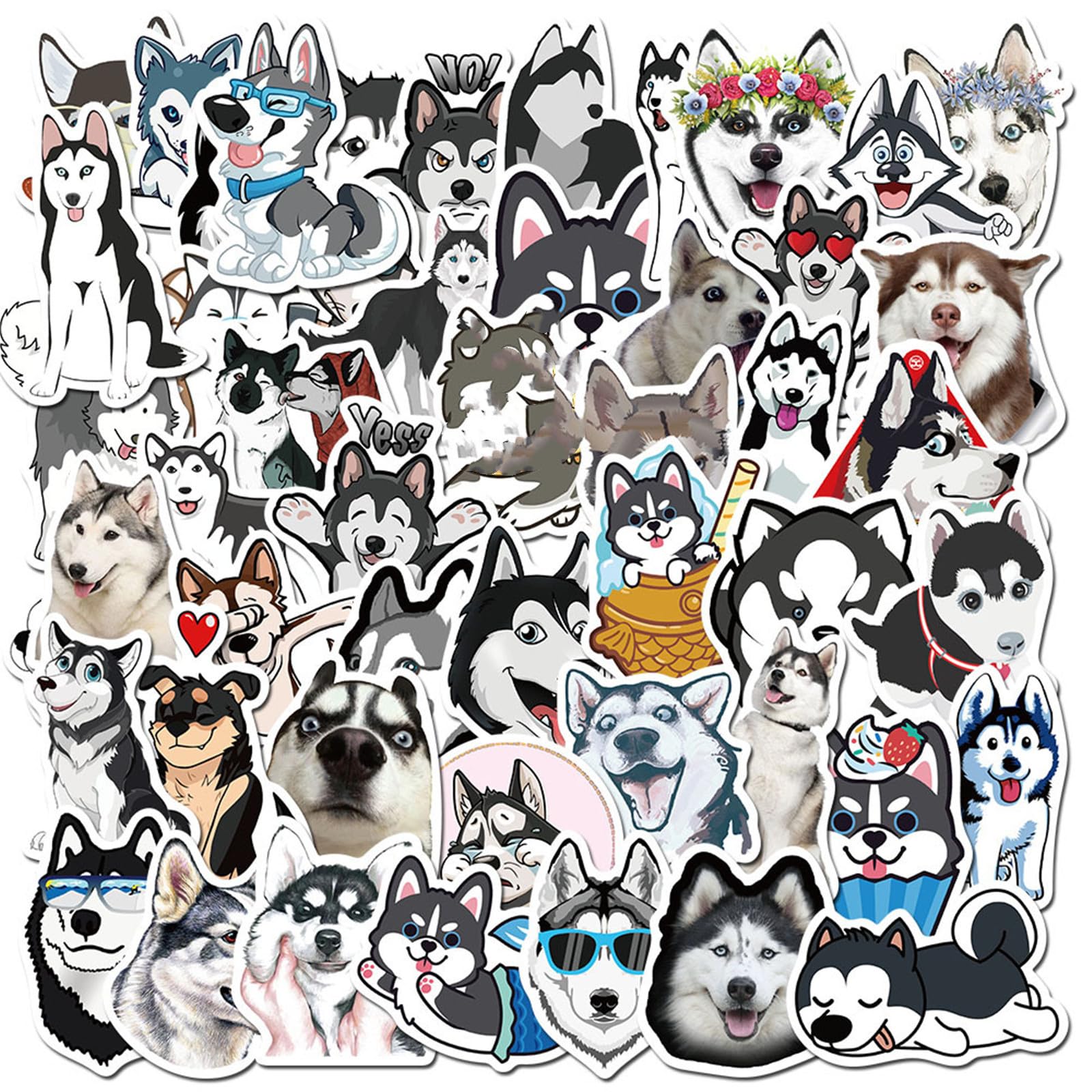Cute Funny Siberian Husky Dog Stickers, 50PCS Dogs Vinyl Stickers for Laptops,Water Bottles,Phone, Animals Stickers,Bumper Stickers Decals(Siberian Husky)