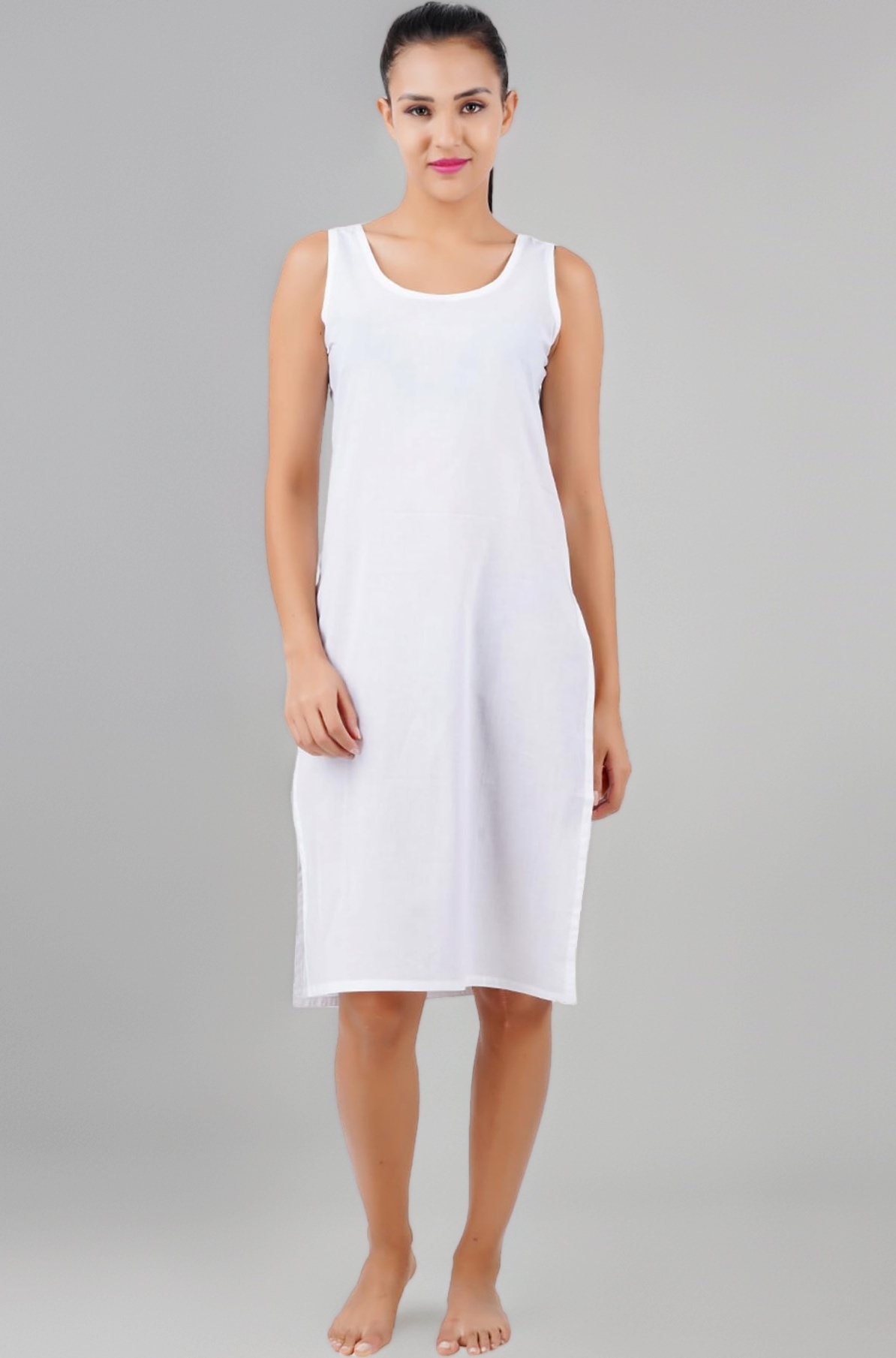 Happy Bunny Full Knee Length Cotton Camisole Inner Long Slip for Women - Firm Notstretchable Slip Lining for Kurti and Chickankari Suits/Tops - Suits Summer and Winter