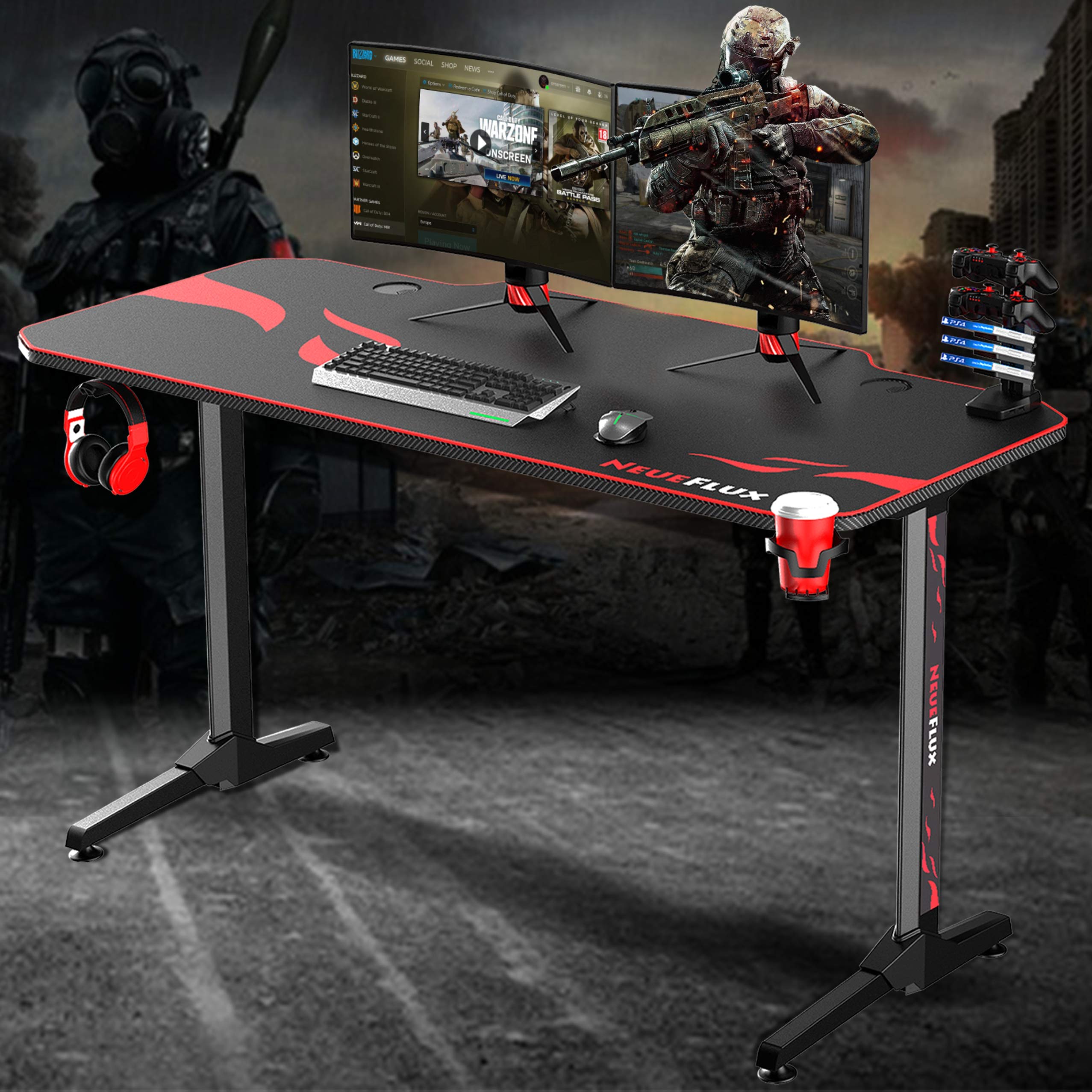 NeueFlux Gaming Desk 55 Inch Racing Style, TShaped Computer Desk with