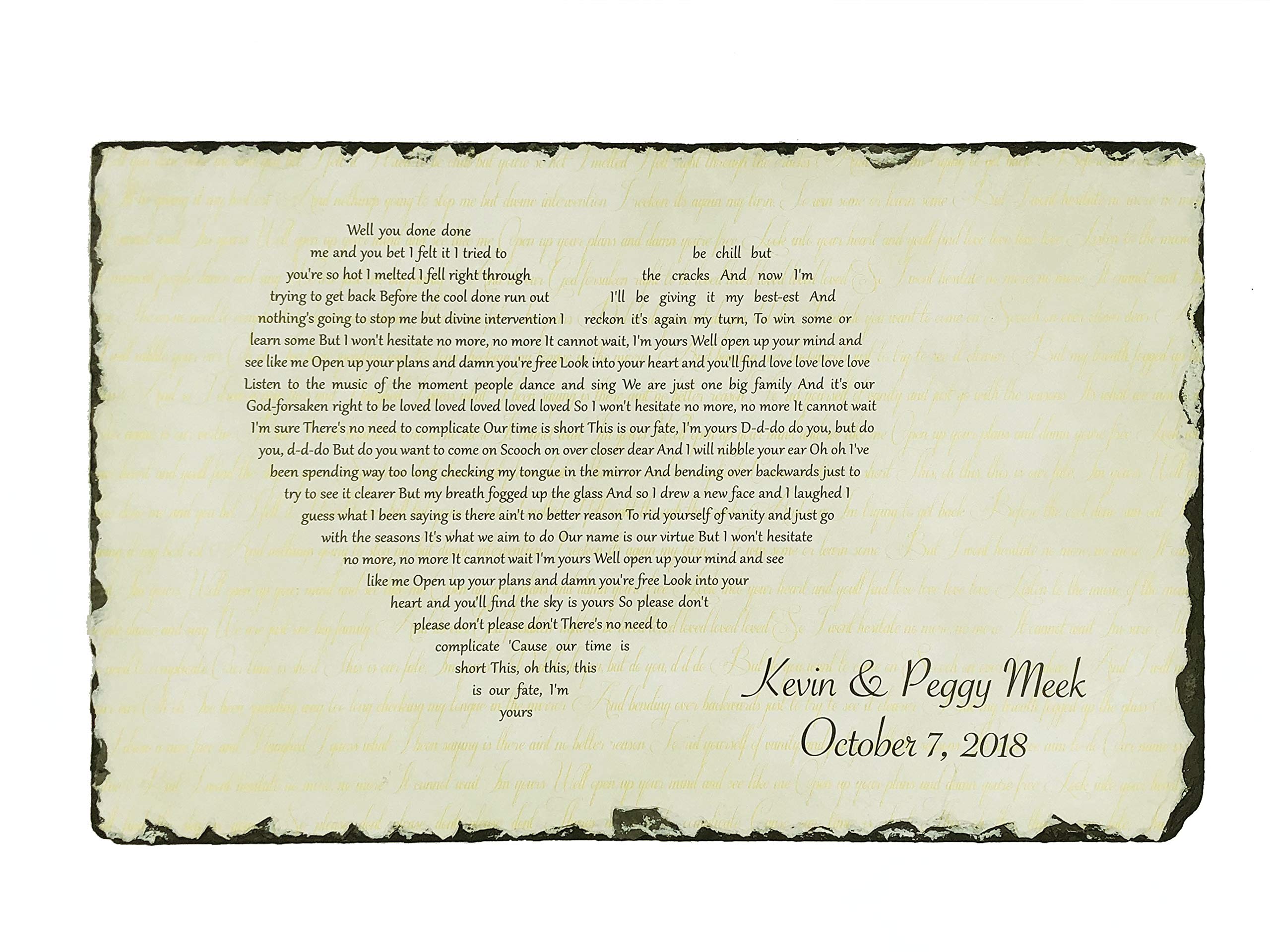 Handcrafted and Personalized Wedding First Dance Present Song Lyrics Wedding Vows Poem Ideal for him her Couples Husband Wife Girlfriend Boyfriend Valentines Christmas (16"x10")