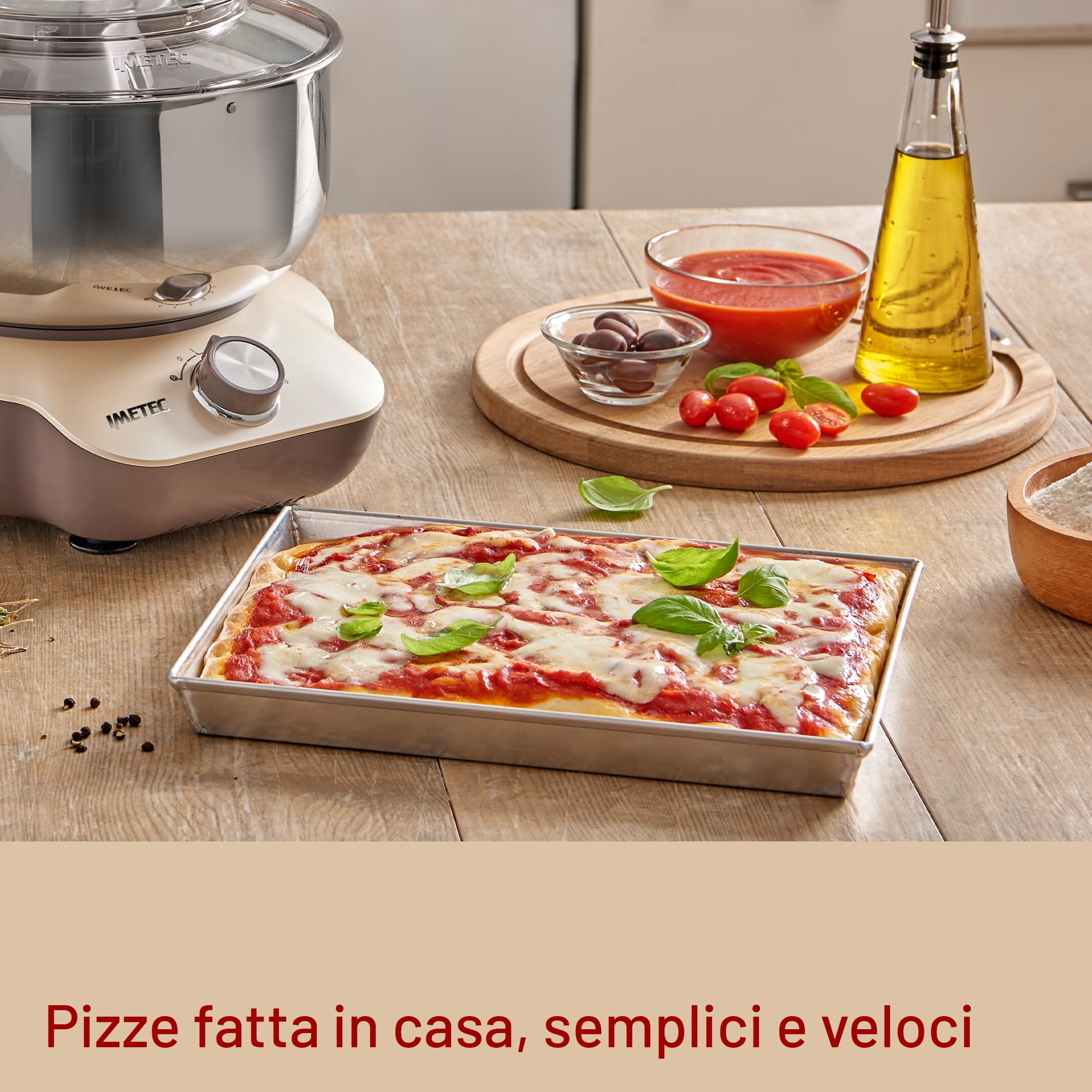Imetec CakeLover, Impastatrice Planetaria di 5L per Torte, Dolci, Pizza, Pane, Pasta – 1500 W, 6 Velocità, Ciotola in Acciaio Inox, Doppio Gancio, Fruste – Design Compatto, Ricettario Incluso