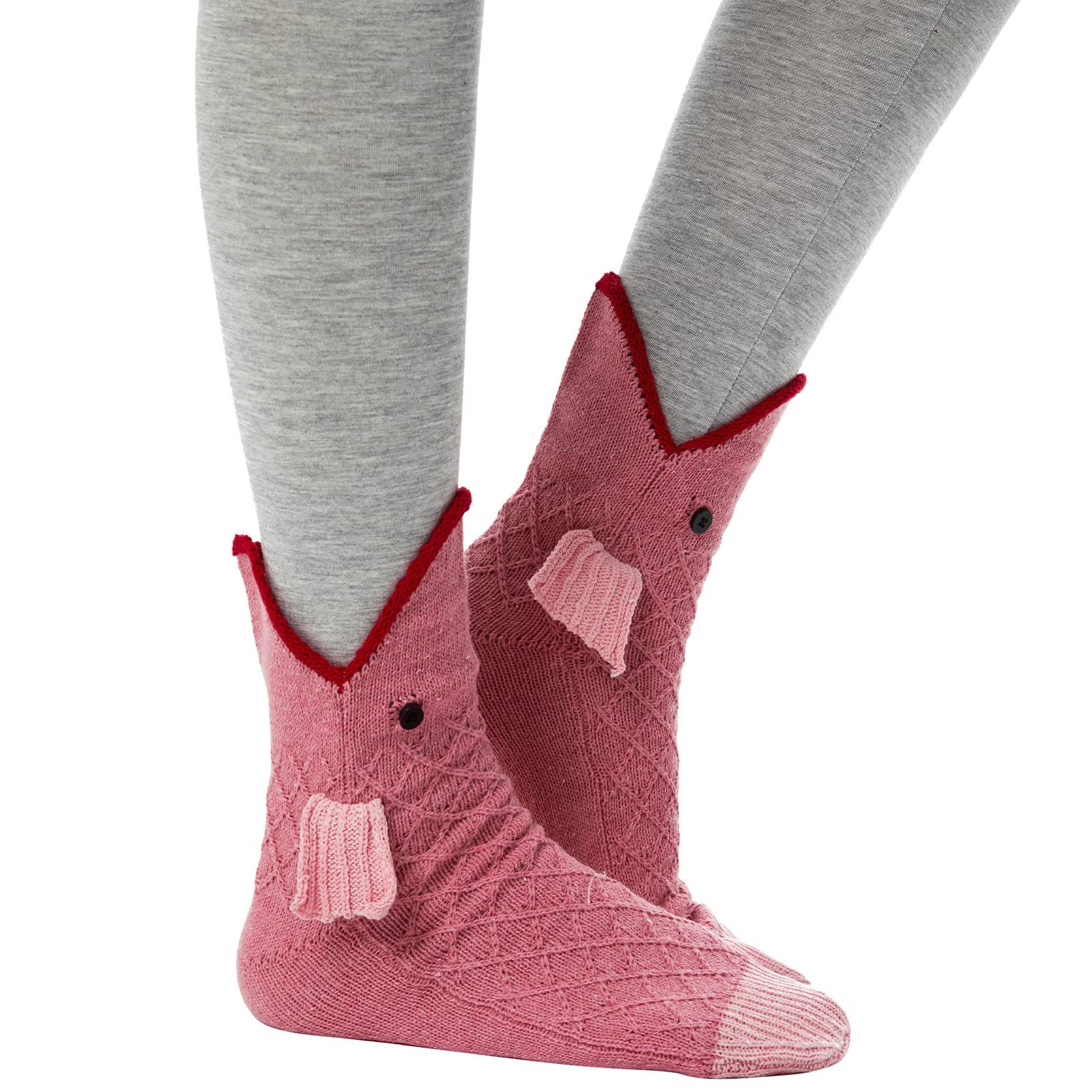 Women's Knit Floor Socks, Warm and Funny Cartoon Winter Socks, Fashion Sports Socks with Embroidered Animal Shark Crocodile Design