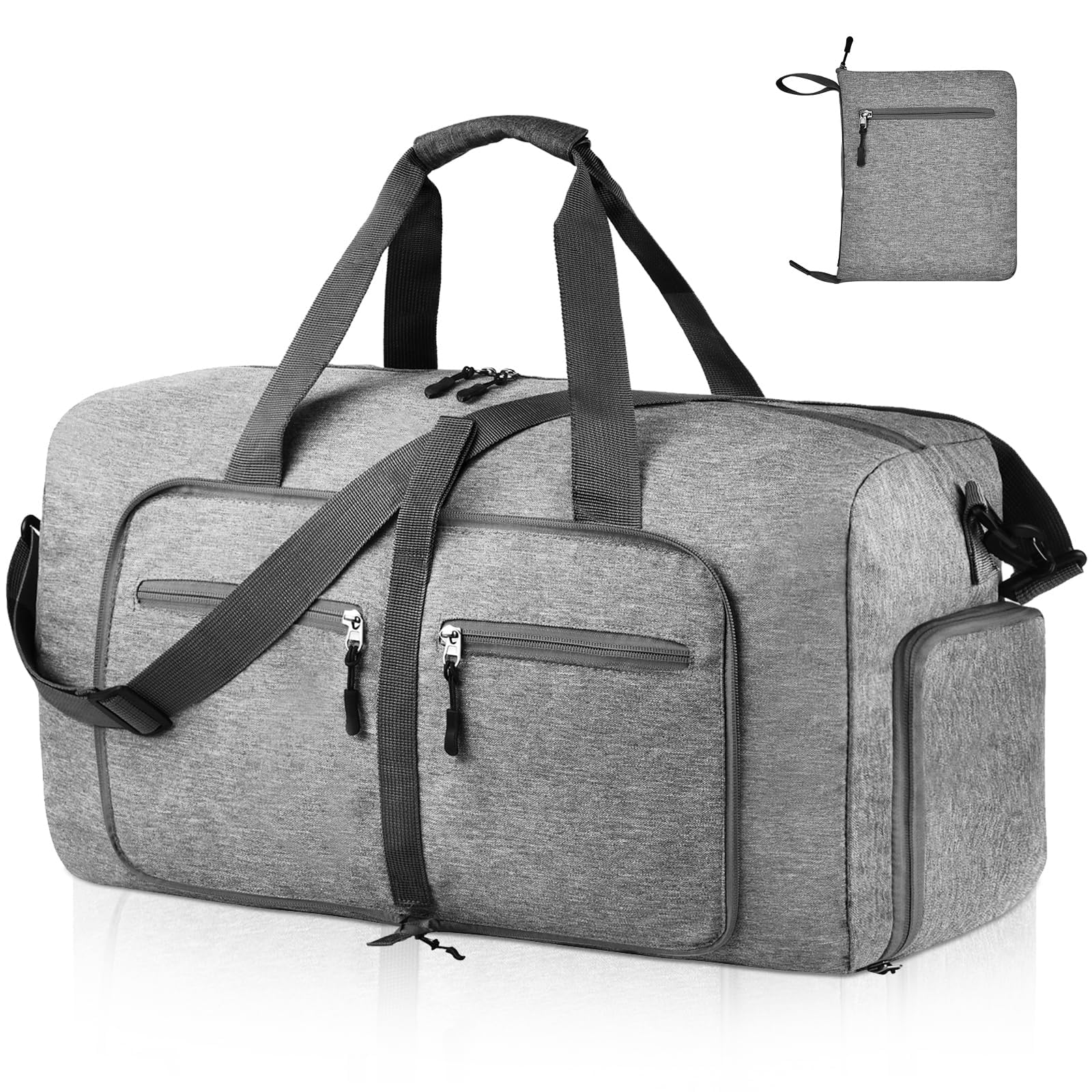 65L Travel Duffle Bag for Men Women - Foldable Duffel Bag with Shoes Compartment - Overnight Bags Waterproof & Tear Resistant(Gray)