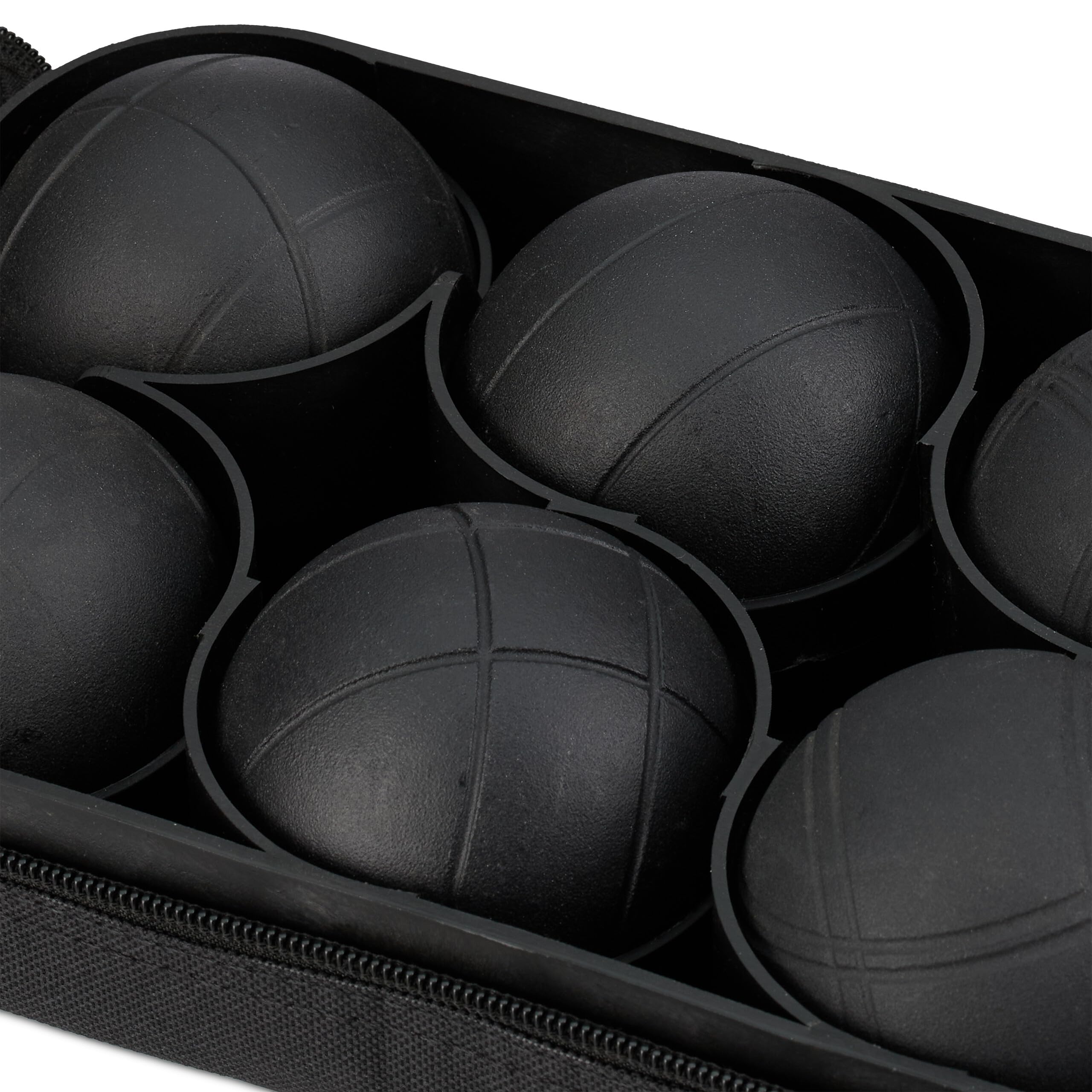 Relaxdays Set de Petanca Acero Juego Bolas Boccia con Boliche Cuerda Medición Bolsa Transporte Negro