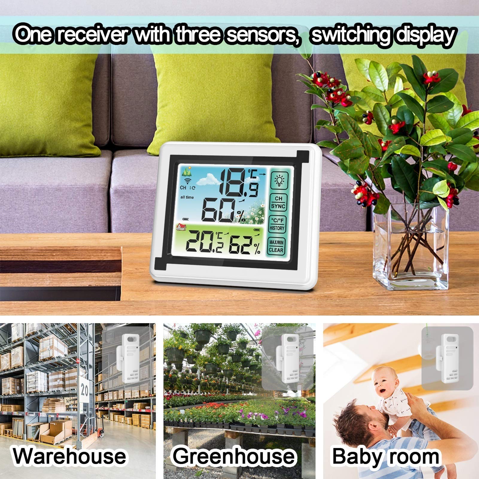termometr z higrometrem Kryty zewnętrzny bezprzewodowy termohymetrowy monitorowanie temperatury pogody zegar cyfrowy higrometr Termometr do higrometru wewnętrznego(B)