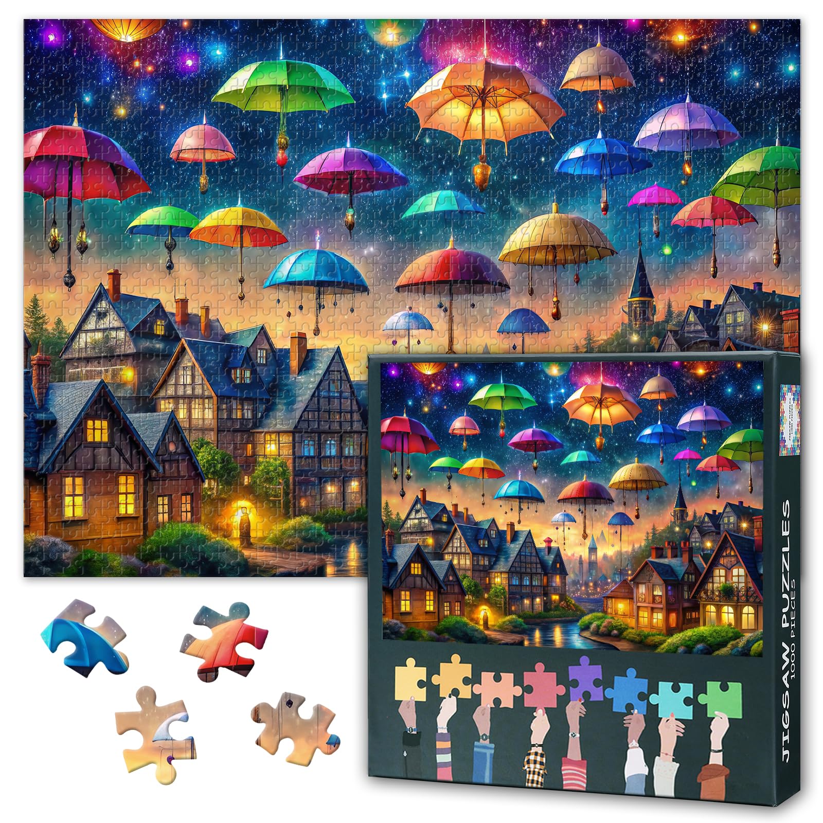 Starry Umbrella 1000 Piece Puzzles for Adults Night Scene Jigsaw Puzzles 1000 Pieces