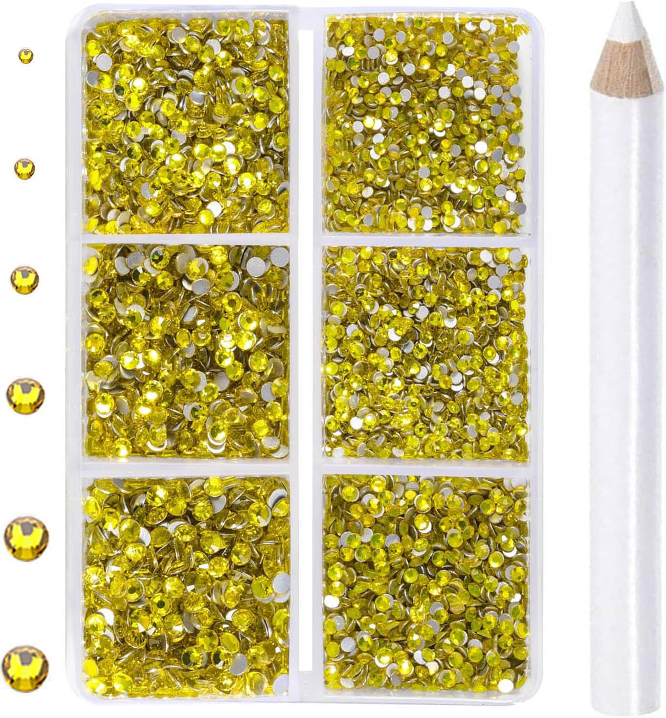 CMBYNCMBYN 7200 Pieces 6 Mixed Sizes Glue Fix on Glass Rhinestones Round Crystal Gems Flatback for DIY Jewelry Making with one Picking Pen (6-Sizes 7200PCS, Citrine)