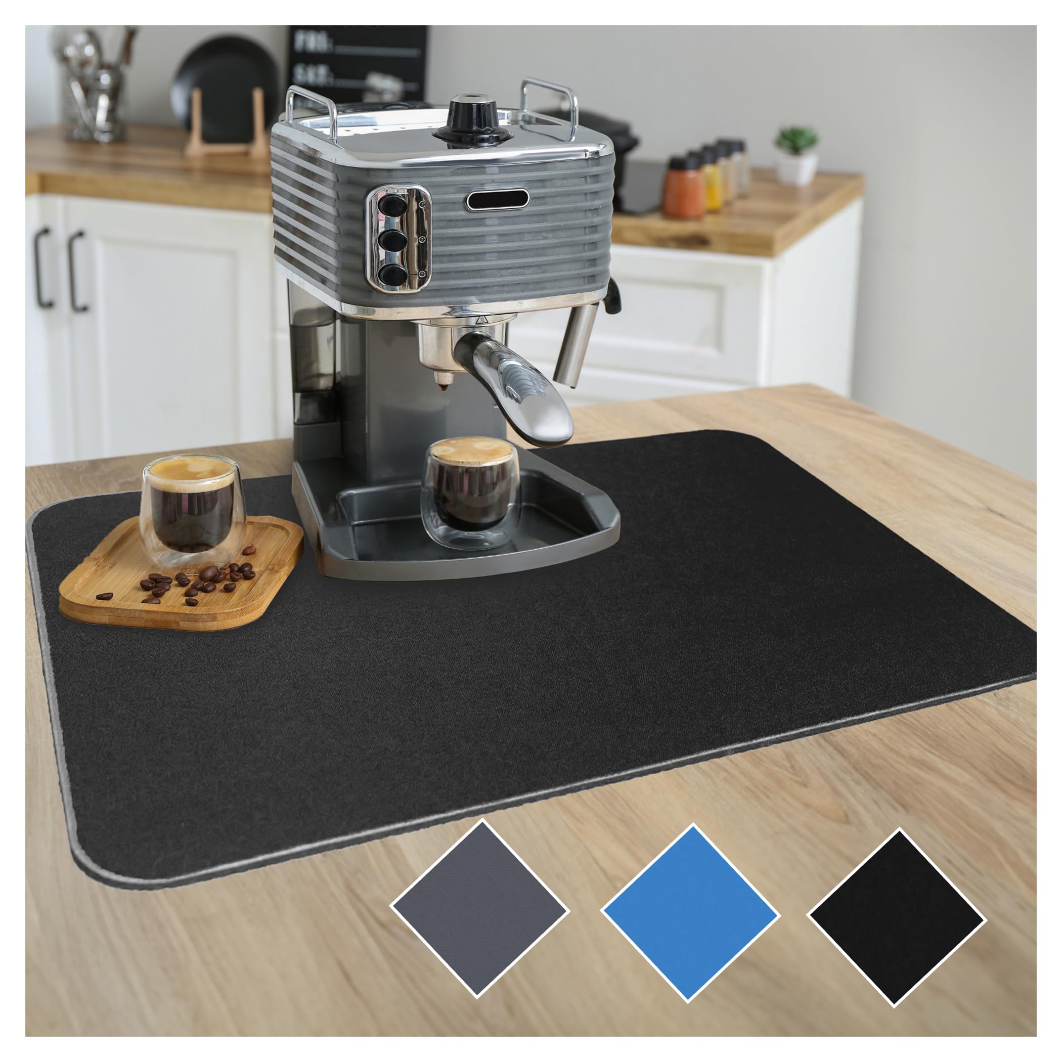 Creative Corner Saugfähige Küchenmatte aus Diatomee-Pulver, 40 x 60 cm, schwarze Kaffeemaschinen-Matte – saugfähige Abtropfmatte – Spülbeckenmatte für die Küche